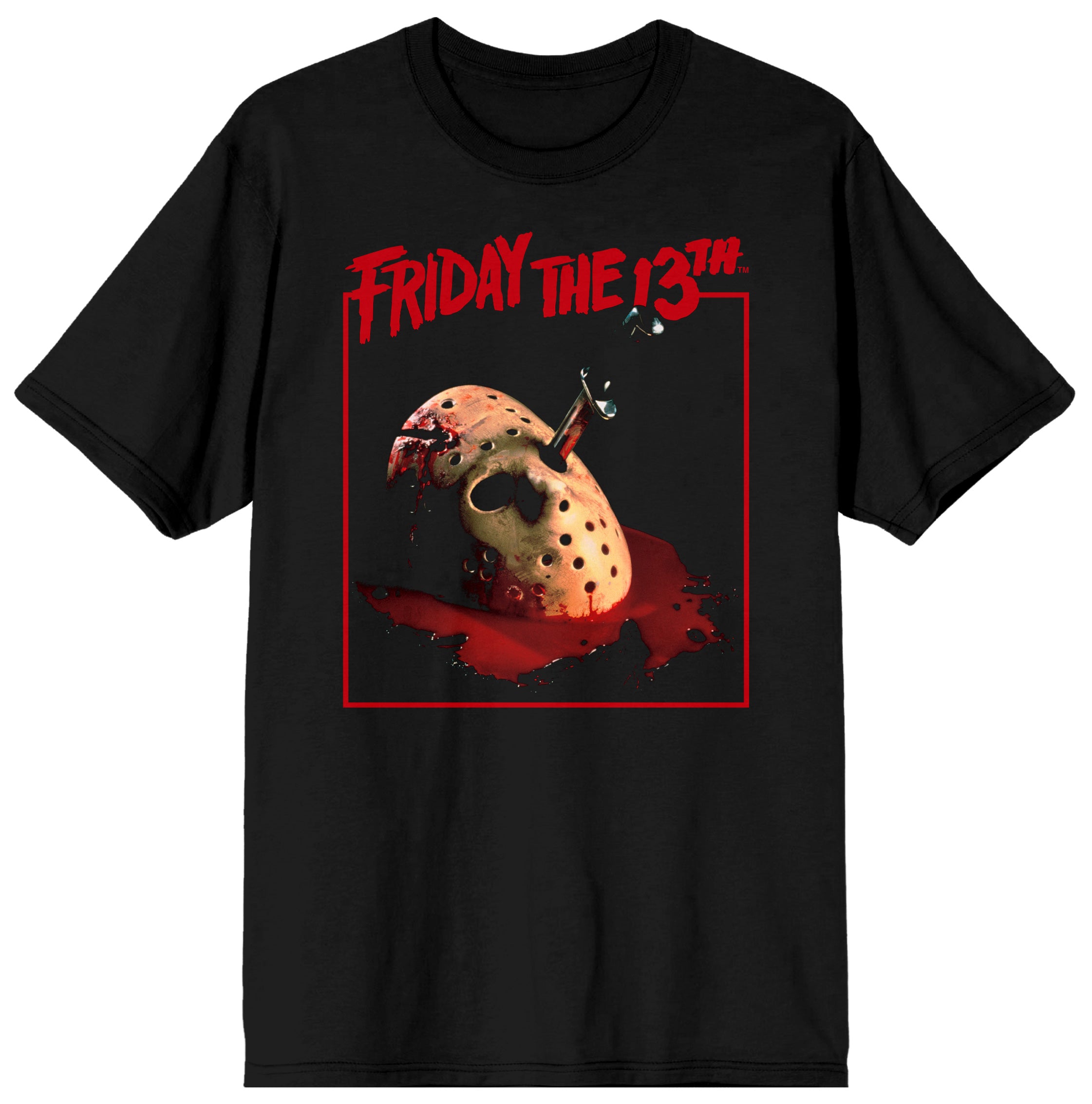 Friday the 13th Horror Movie Jason Bloody Mask Mens Black Graphic Tee Shirt