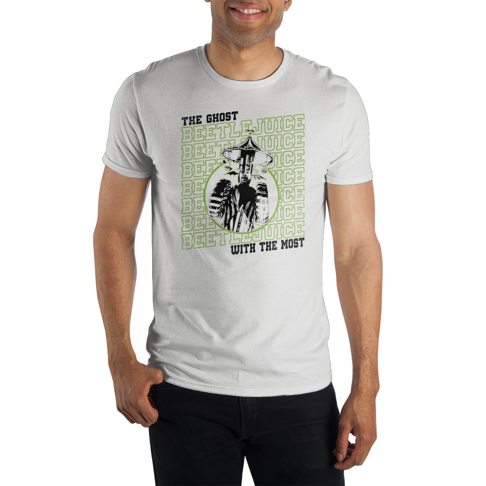 Mens White Beetlejuice Horror Movie Short Sleeve Graphic Tee