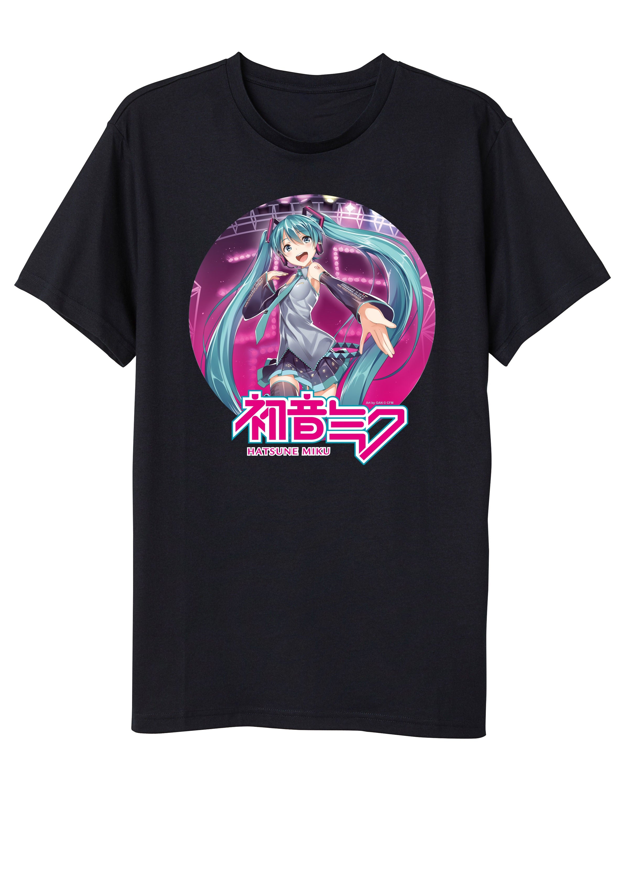 Hatsune Miku Anime Cartoon Circle Frame  Black Graphic Tee