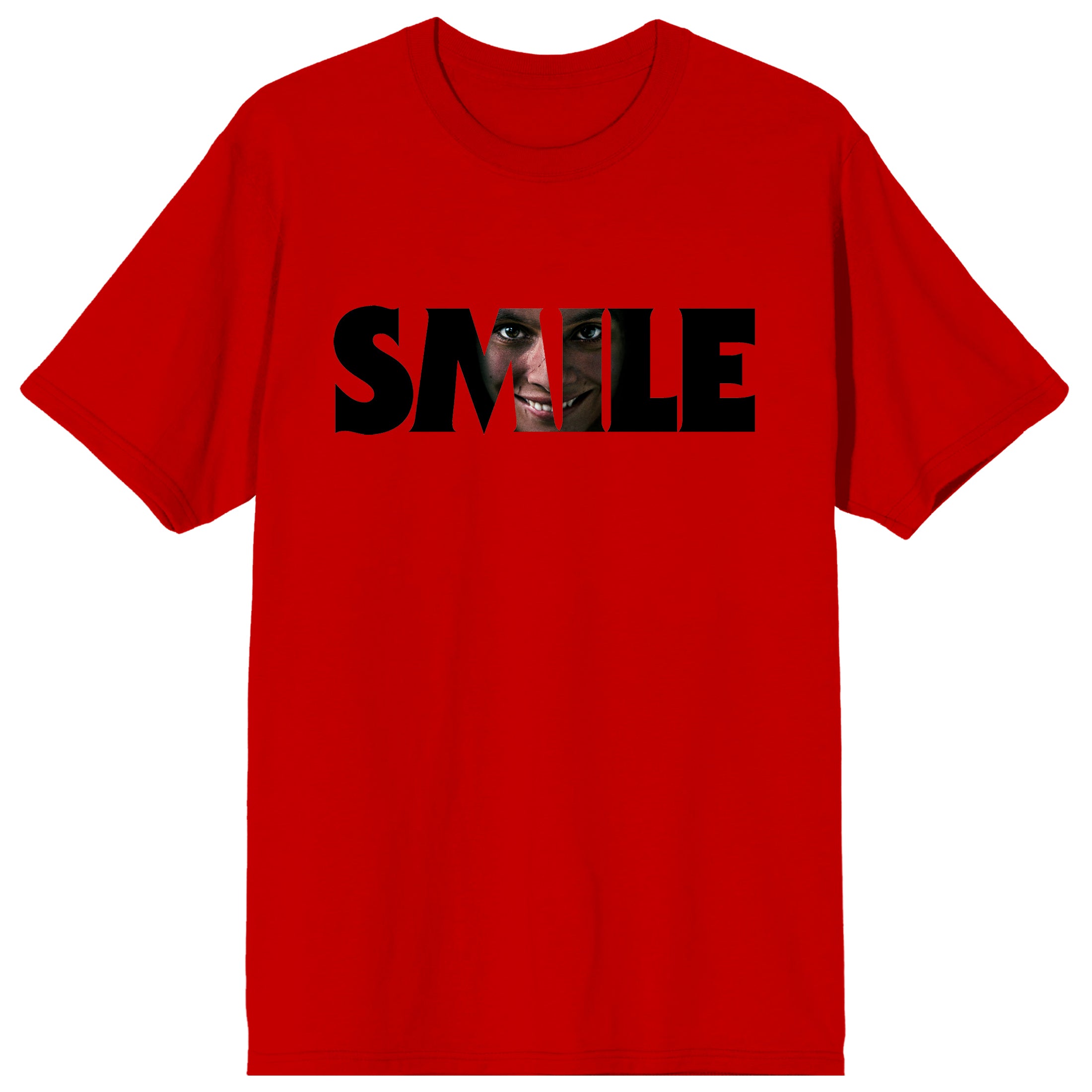 Smile Text With Hidden Face Crew Neck Short Sleeve Adult Red T-shirt