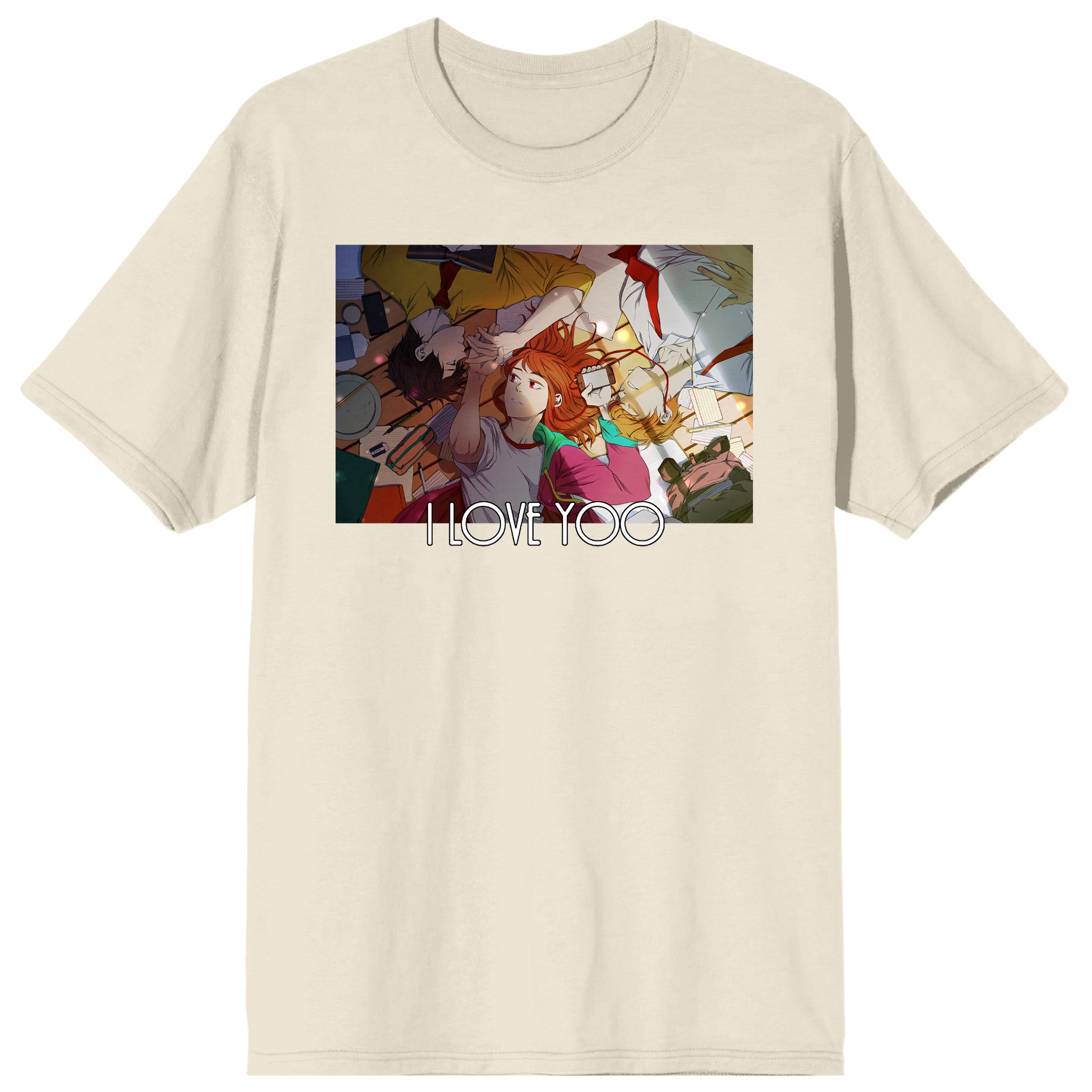 I Love Yoo Characters Lying Down Crew Neck Short Sleeve Natural Adult T-shirt