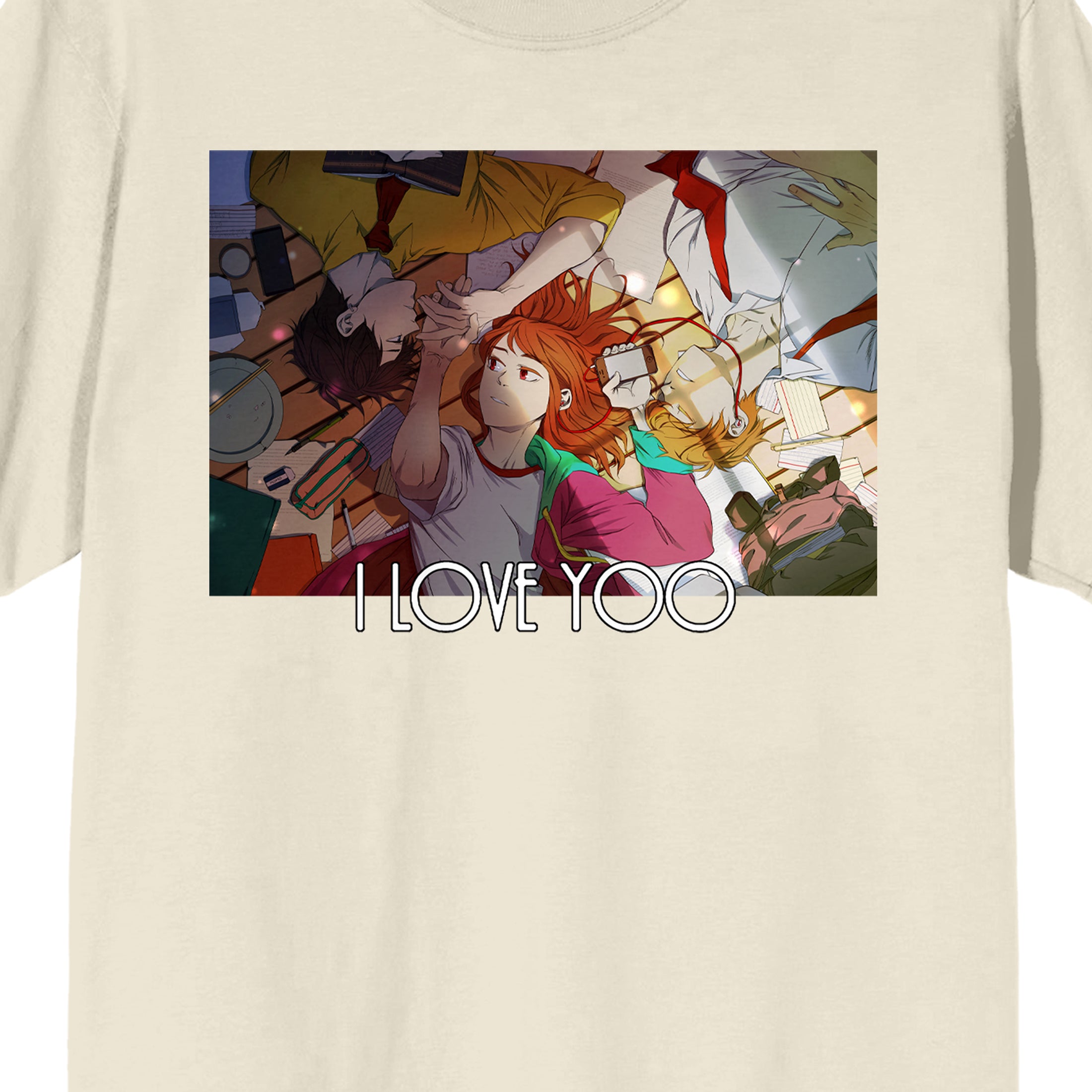 I Love Yoo Characters Lying Down Crew Neck Short Sleeve Natural Adult T-shirt