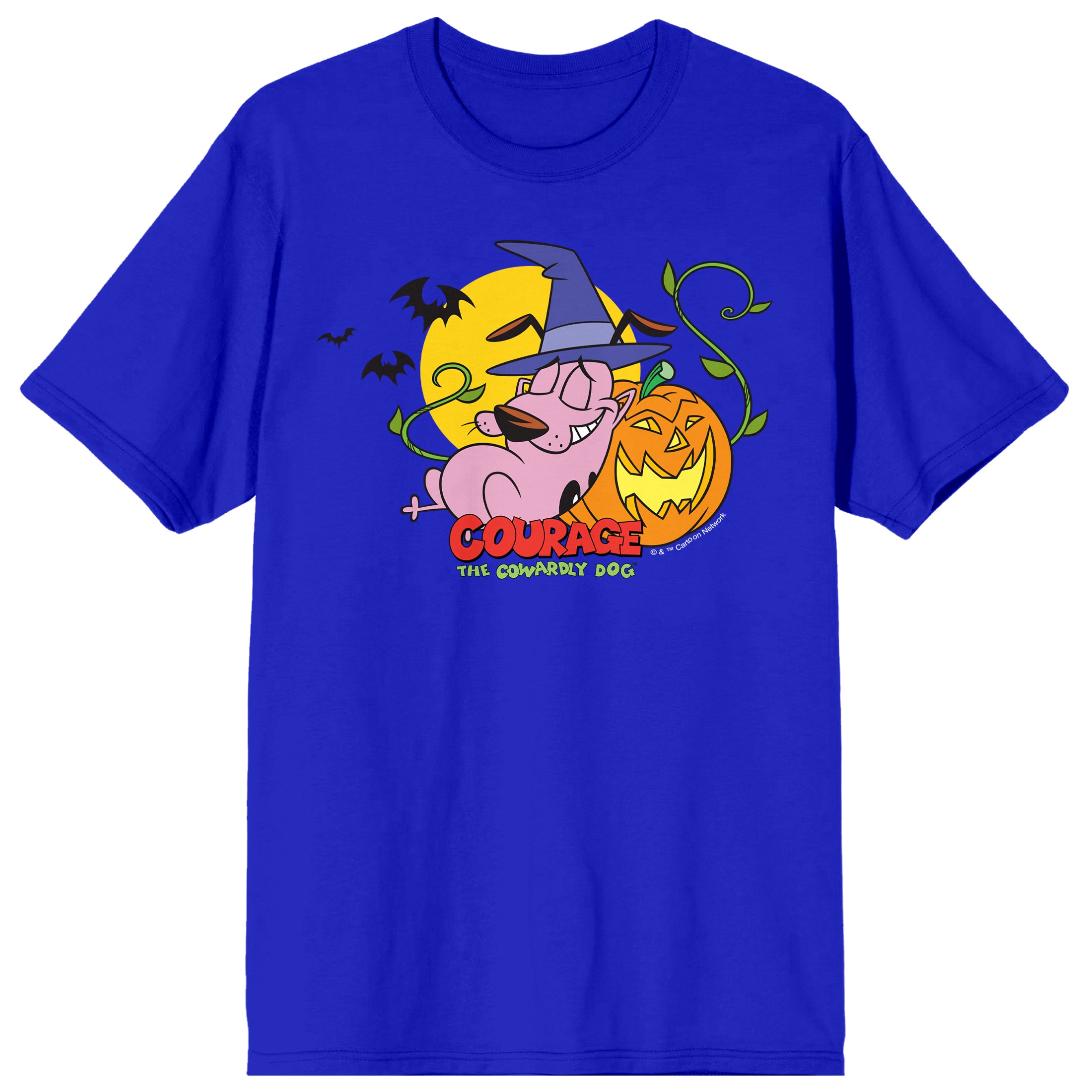 Courage the Cowardly Dog Halloween Pumpkin Adult Royal Blue Short Sleeve Tee