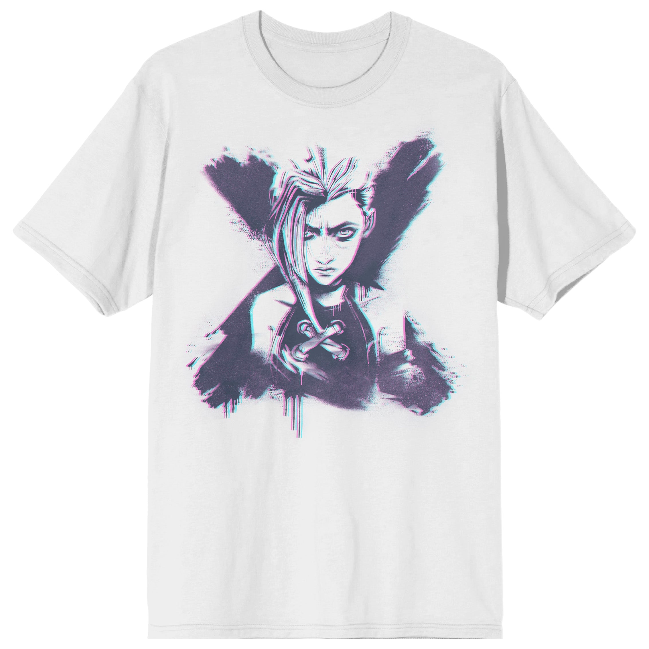 Arcane League Of Legends Jinx Adult White Crew Neck Short Sleeve T-shirt