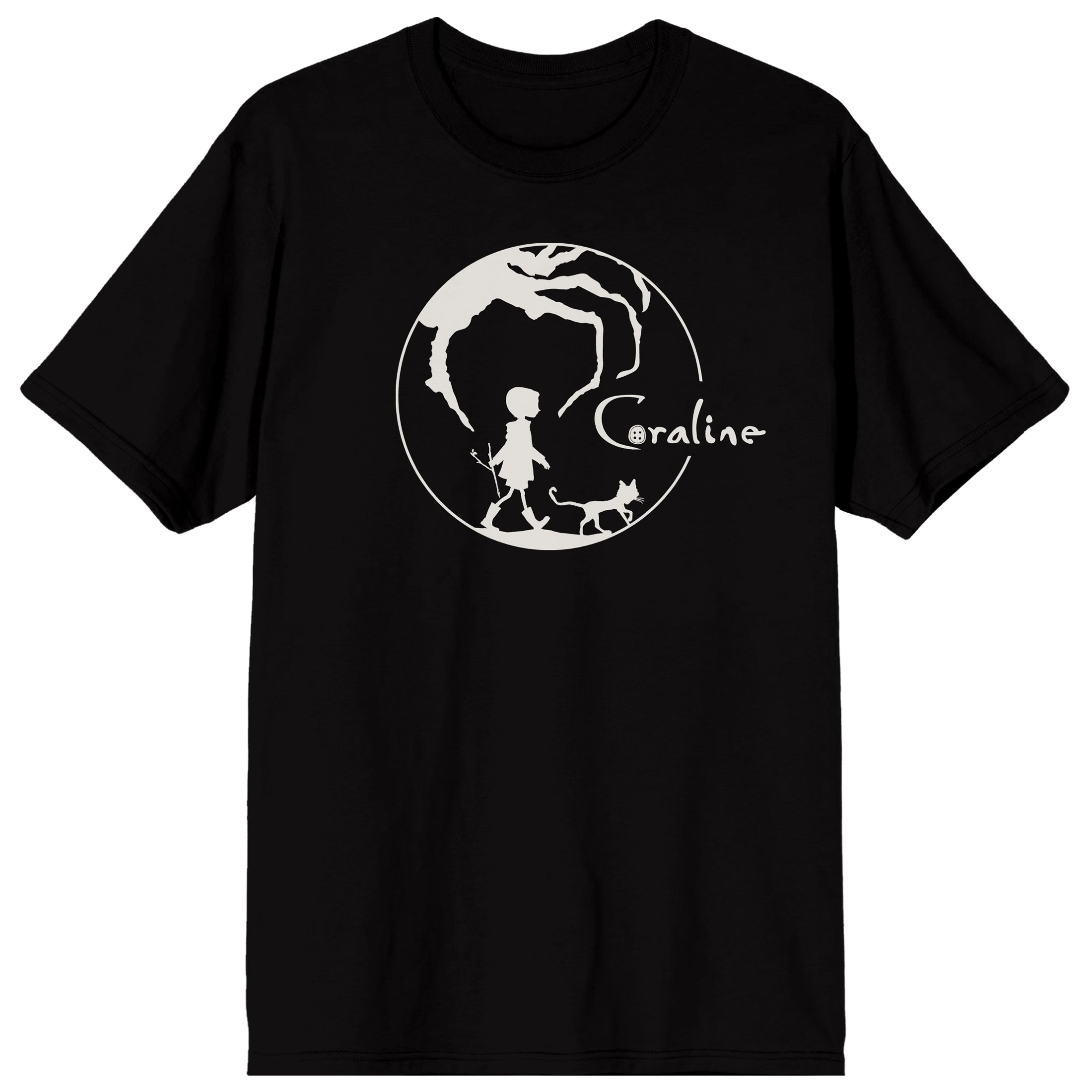 Coraline Character Silhouette Adult Black Crew Neck Short Sleeve T-shirt