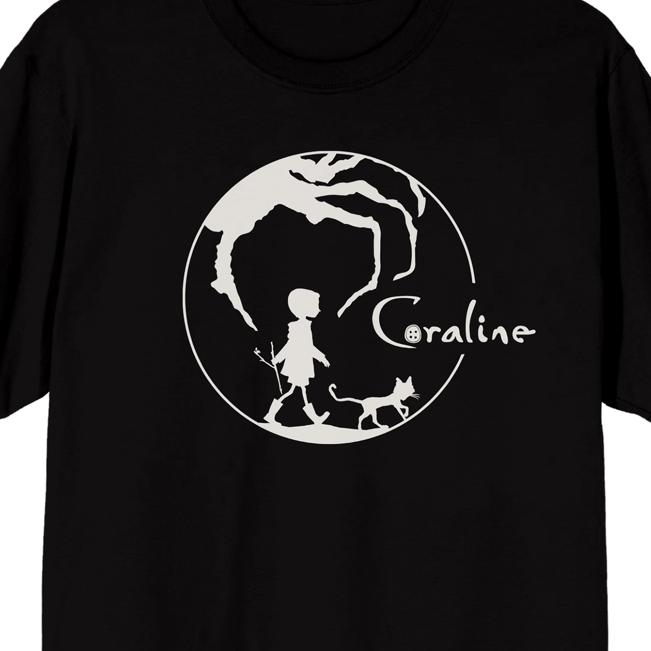 Coraline Character Silhouette Adult Black Crew Neck Short Sleeve T-shirt