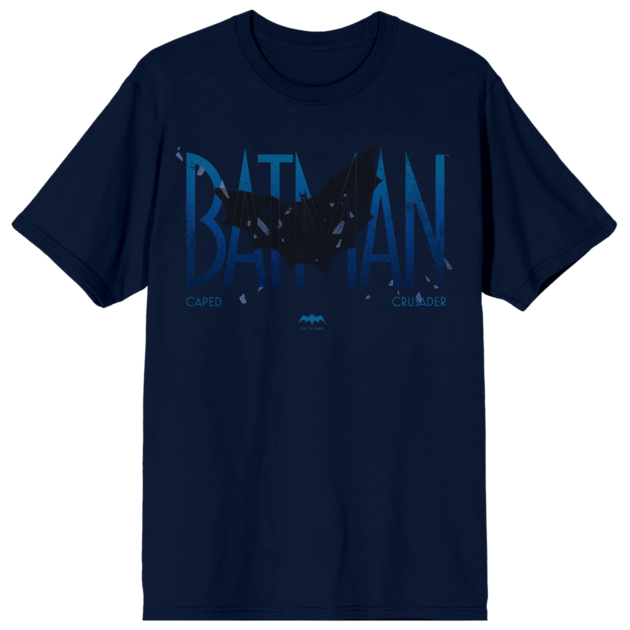 Batman Caped Crusader Batman Silhouette Adult Navy Crew Neck Short Sleeve T-shirt