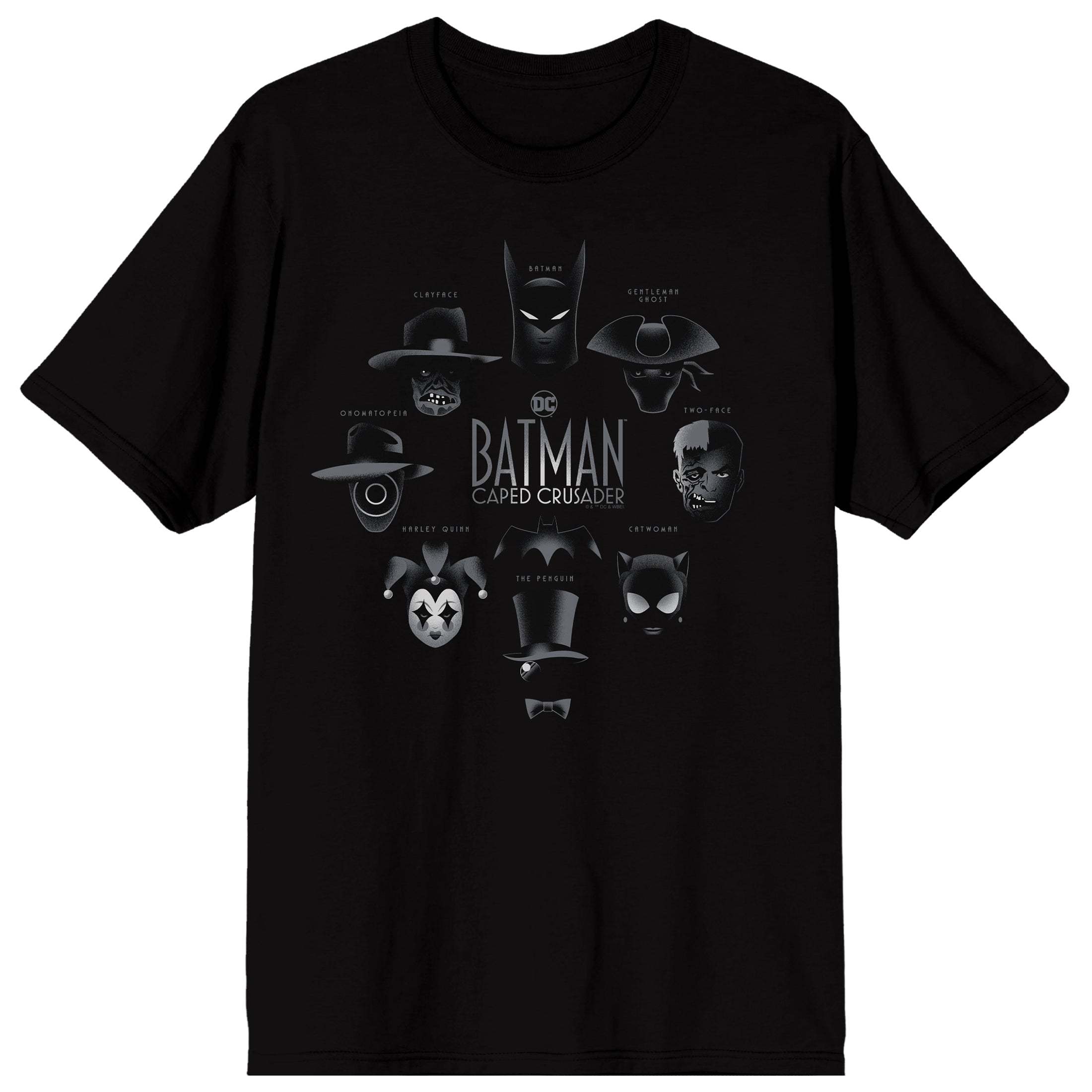 Batman Caped Crusader Character Headshots Adult Black Crew Neck Short Sleeve T-shirt