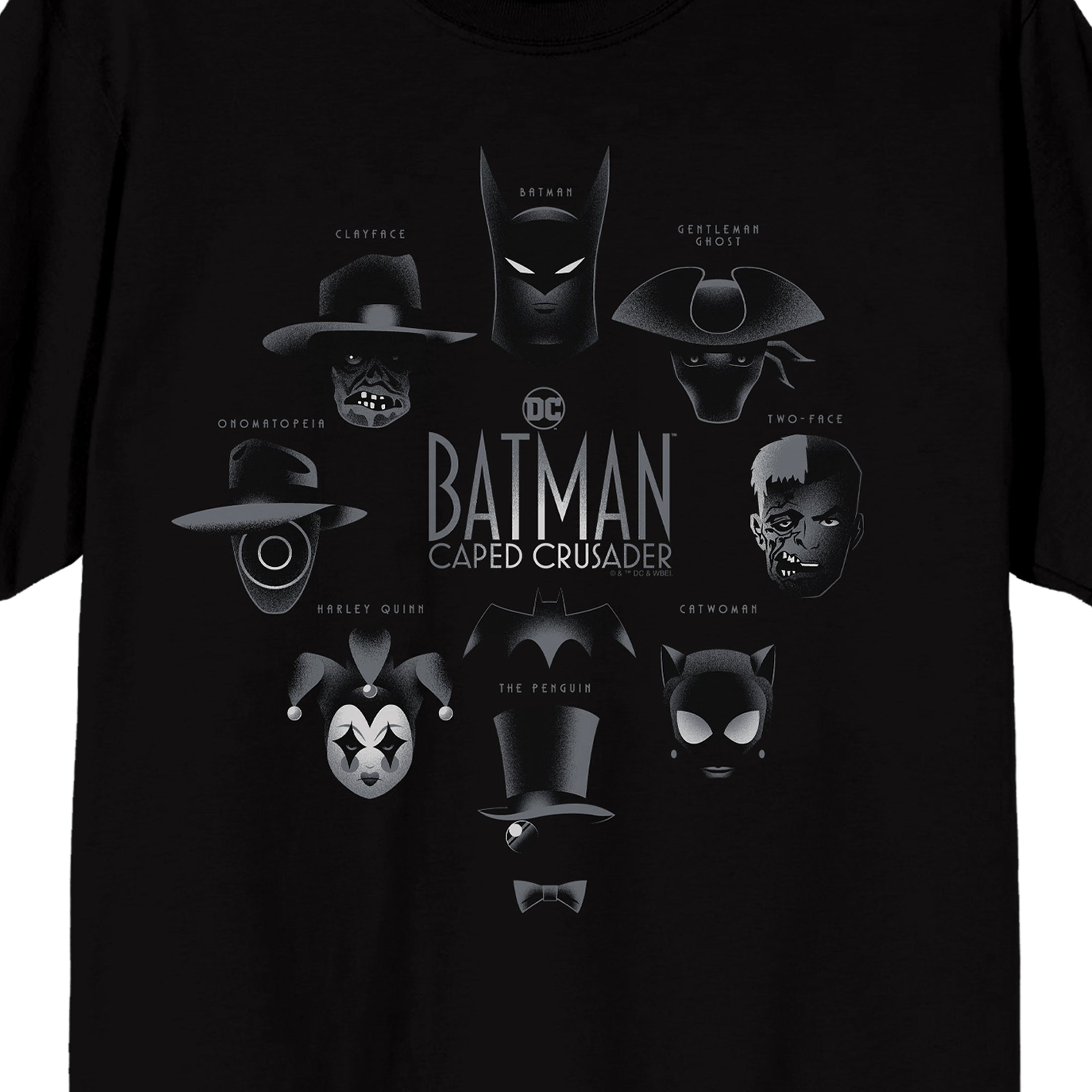 Batman Caped Crusader Character Headshots Adult Black Crew Neck Short Sleeve T-shirt