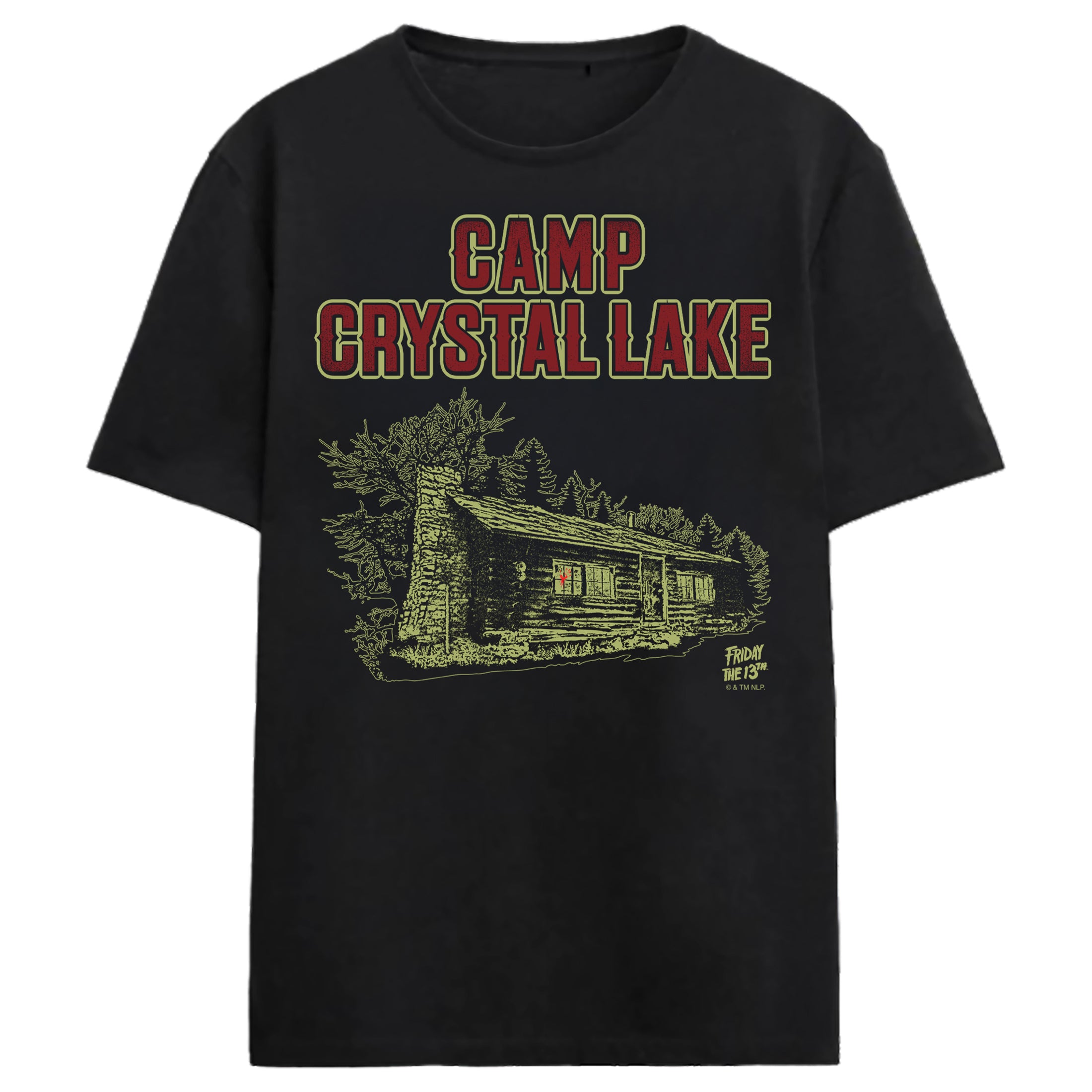 Friday The 13th Camp Crystal Lake Dark Cabin Adult Black Crew Neck Short Sleeve T-shirt