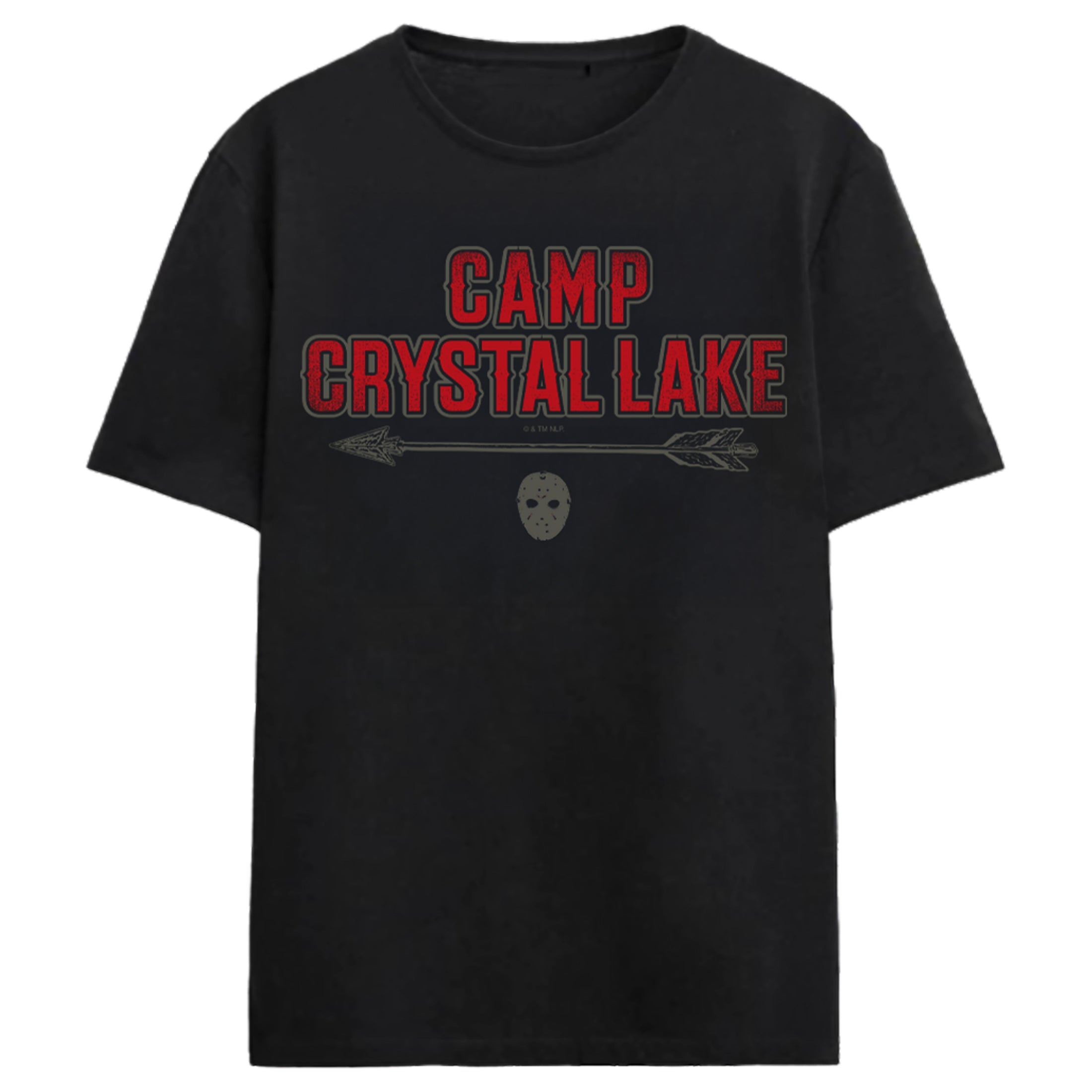 Friday The 13th Camp Crystal Lake Mask & Arrow Adult Black Crew Neck Short Sleeve T-shirt