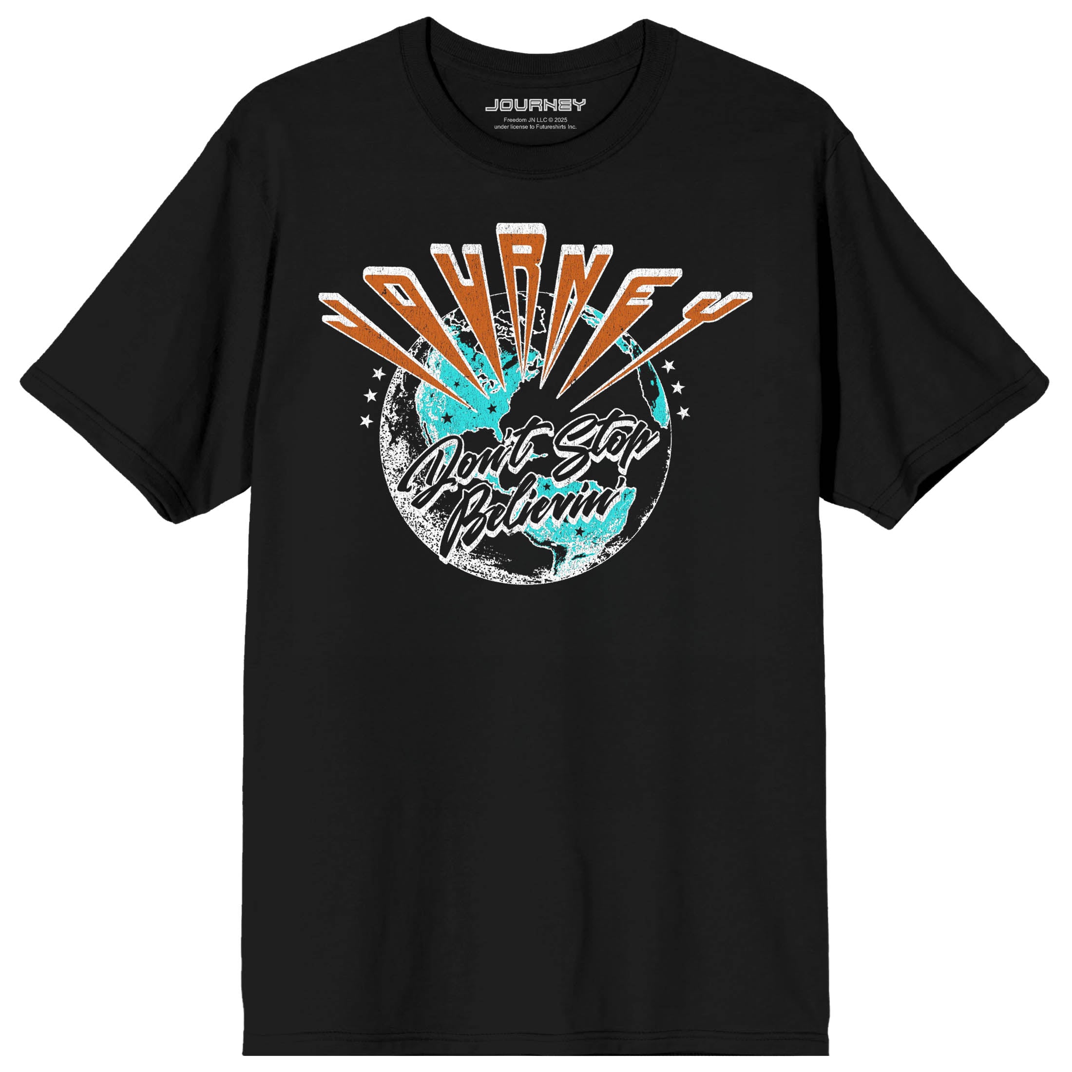 Journey Don't Stop Believin' Globe Tour Adult Black Crew Neck Short Sleeve T-shirt
