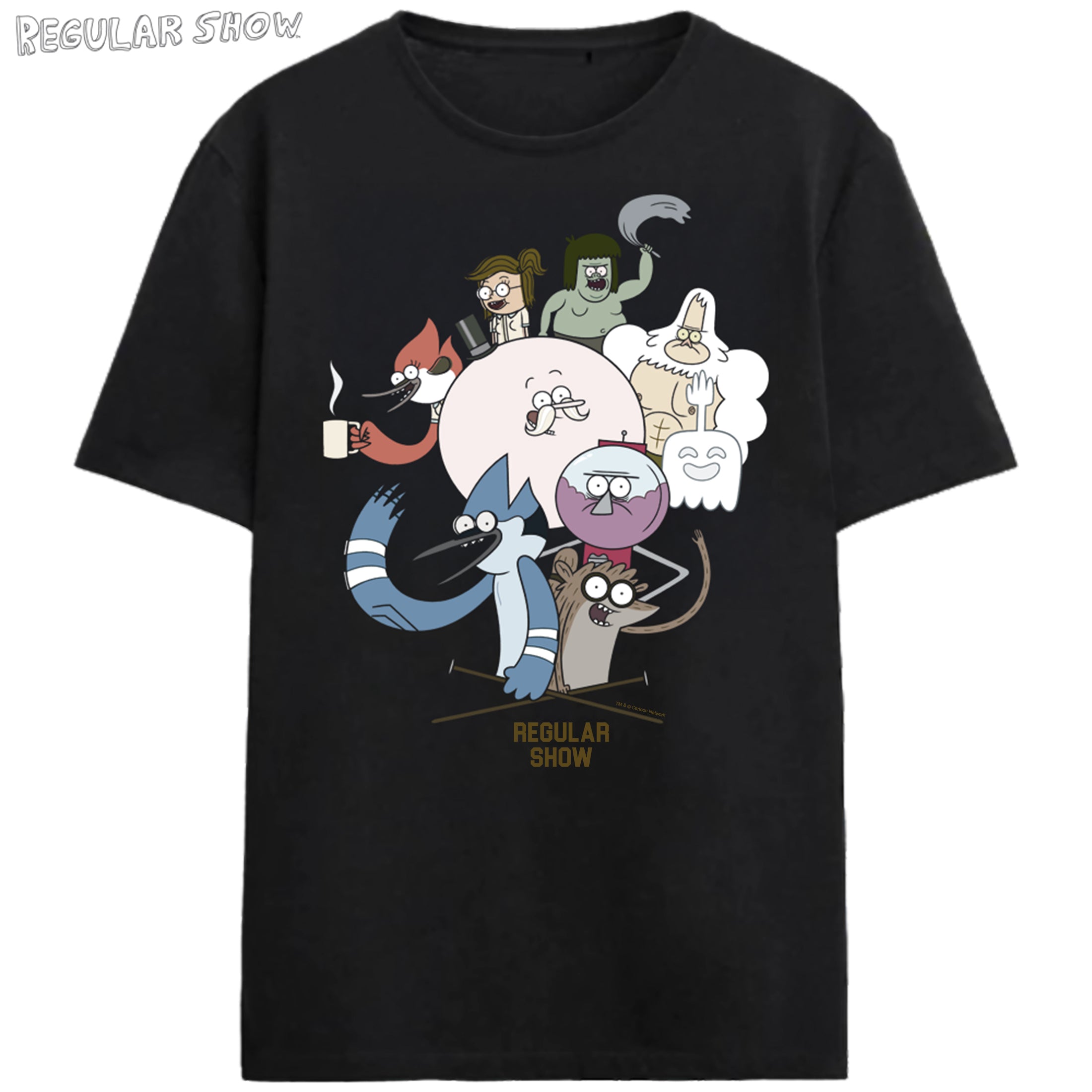Regular Show The Gangs All Here on Black Adult Crew Neck Short Sleeve T-shirt