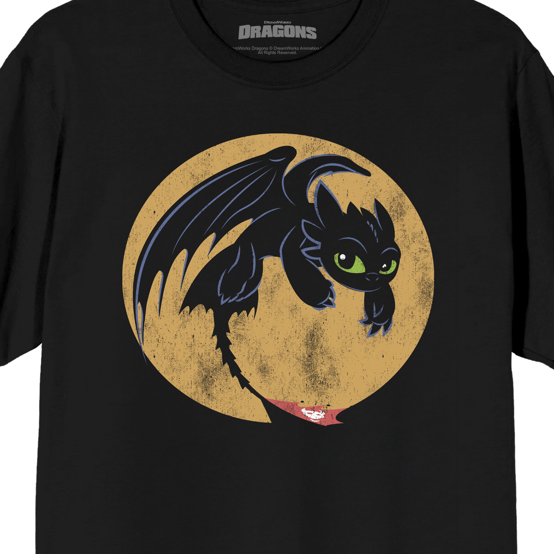 How to Train Your Dragon Franchise Toothless Kawaii Circle on Black Adult Crew Neck Short Sleeve T-shirt