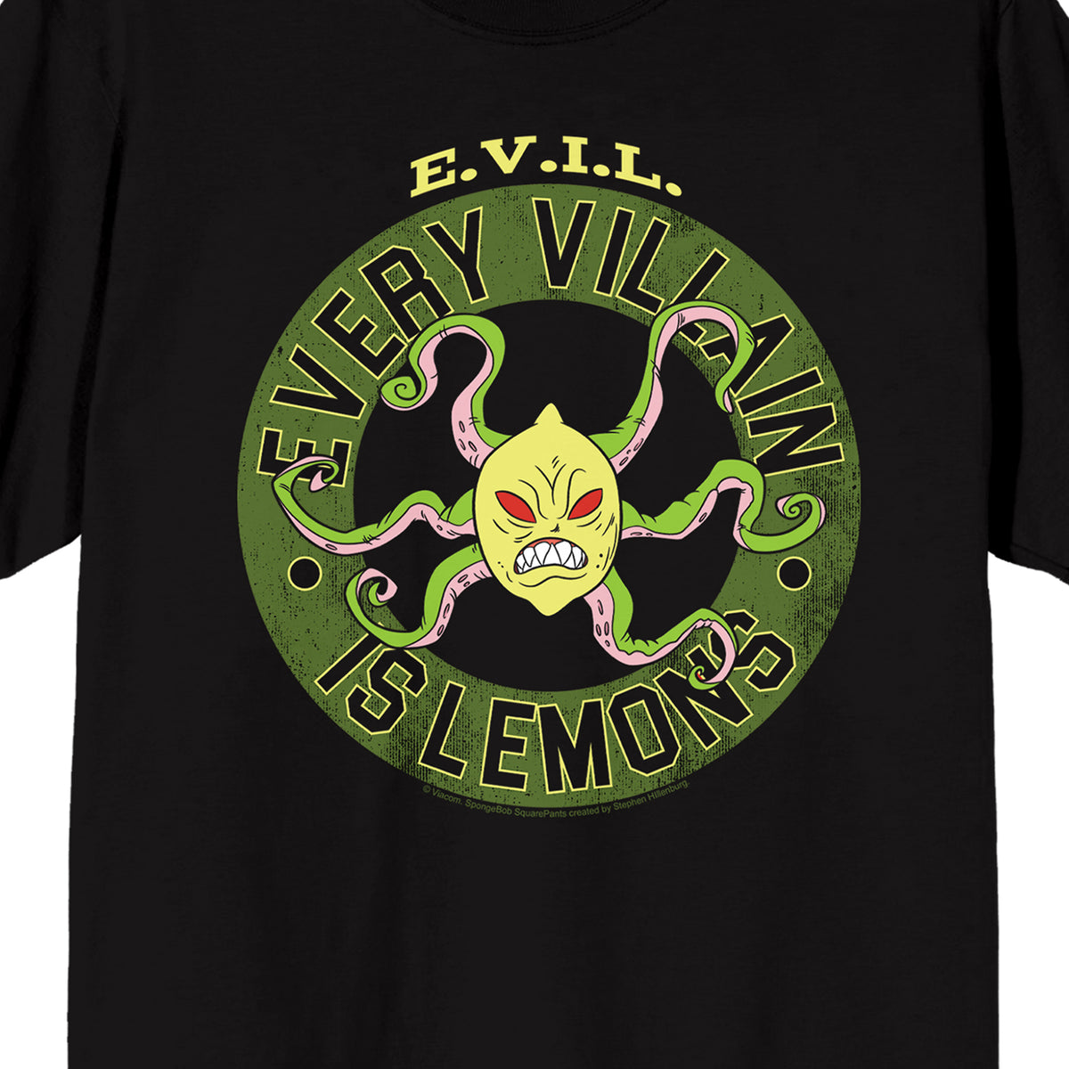 Spongebob Squarepants Every Villain Is Lemons Adult Black Crew Neck Short Sleeve T-shirt