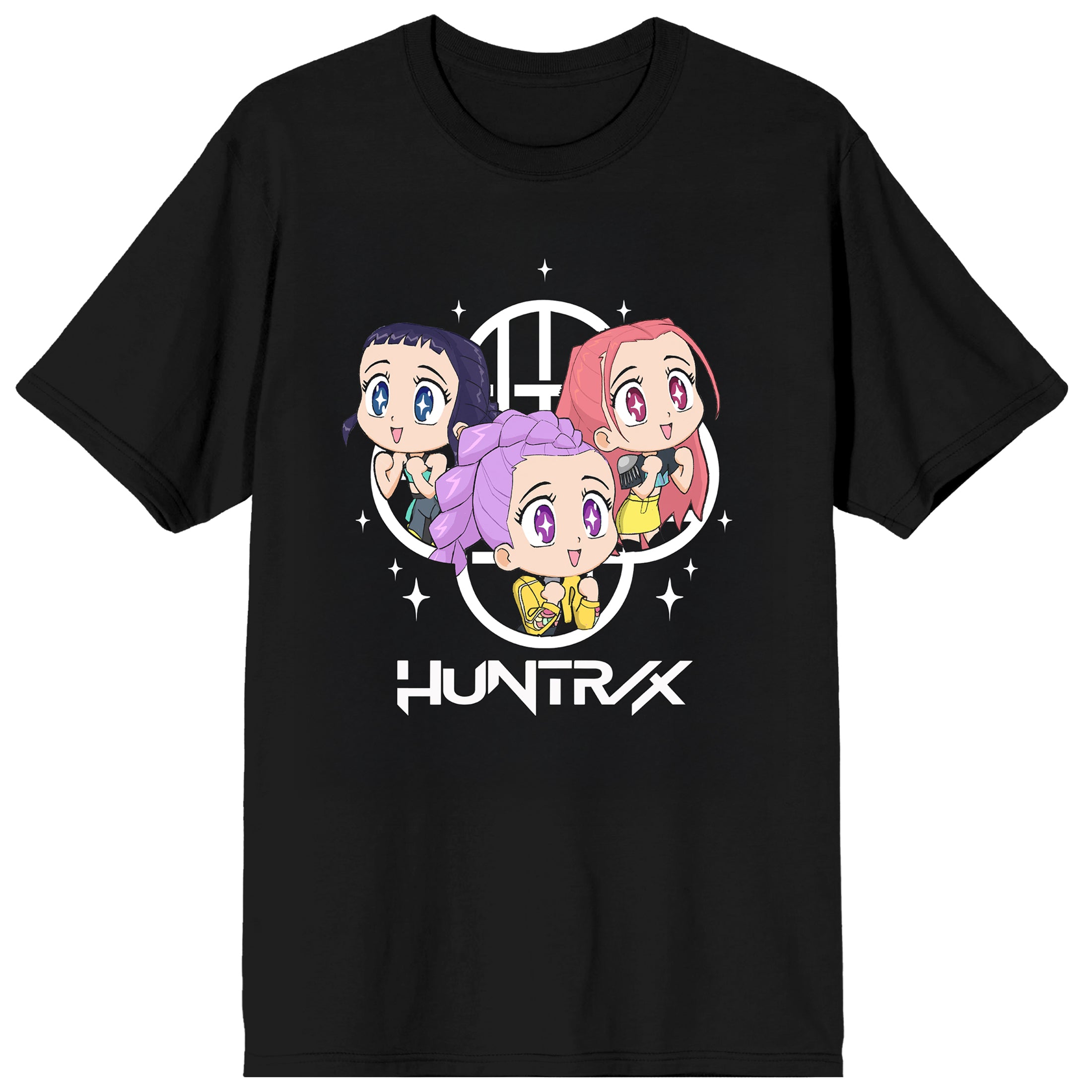 KPop Demon Hunters Huntrix Excited Kawaii on Black Short Sleeve Adult T Shirt
