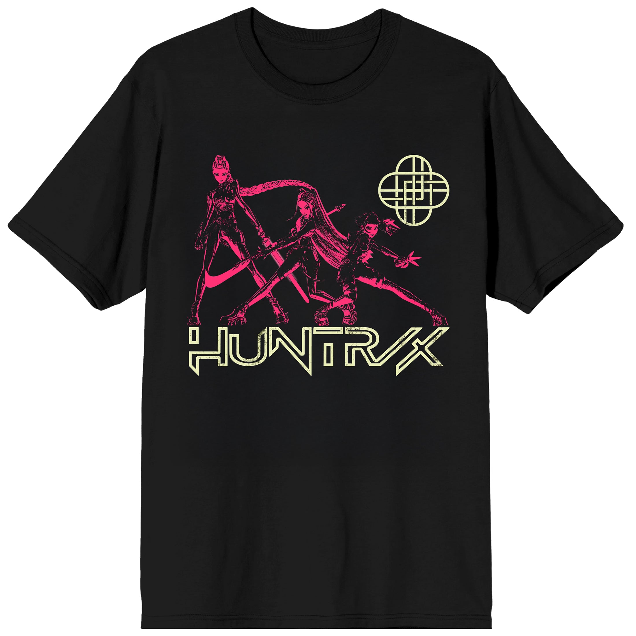 KPop Demon Hunters Huntrix Line Up on Black Short Sleeve Adult T Shirt