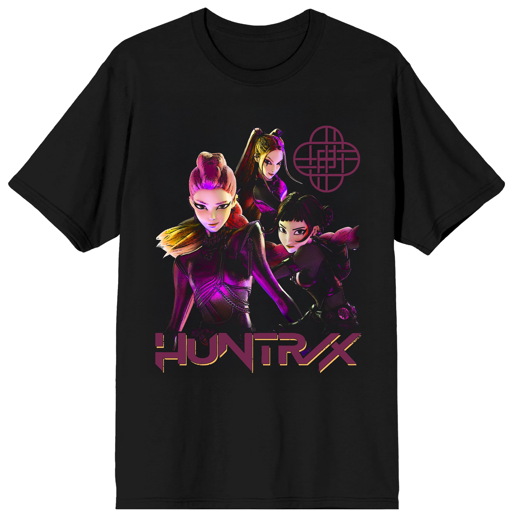 KPop Demon Hunters Huntrix Stronger Together Adult Black Crew Neck Short Sleeve T-shirt