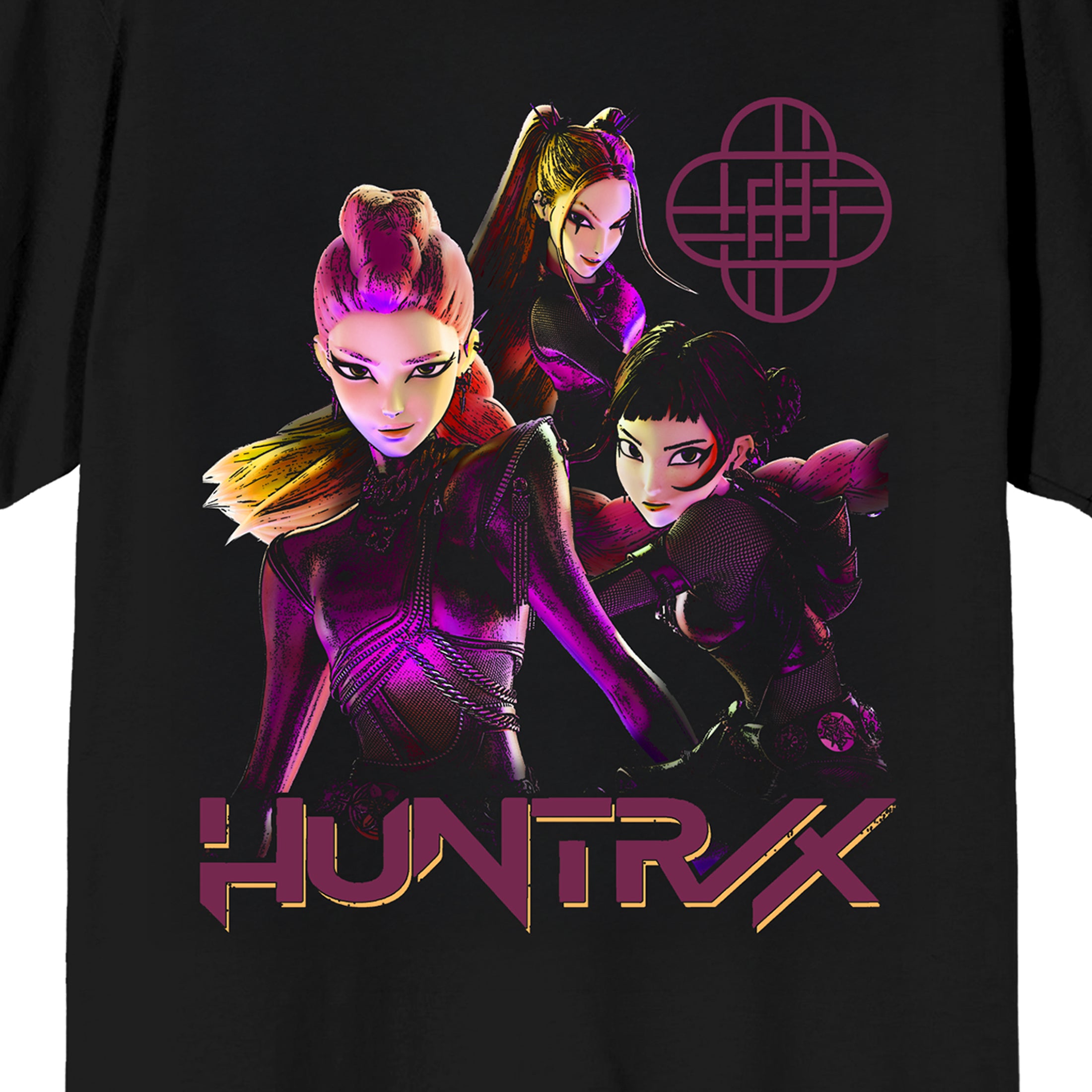 KPop Demon Hunters Huntrix Stronger Together Adult Black Crew Neck Short Sleeve T-shirt