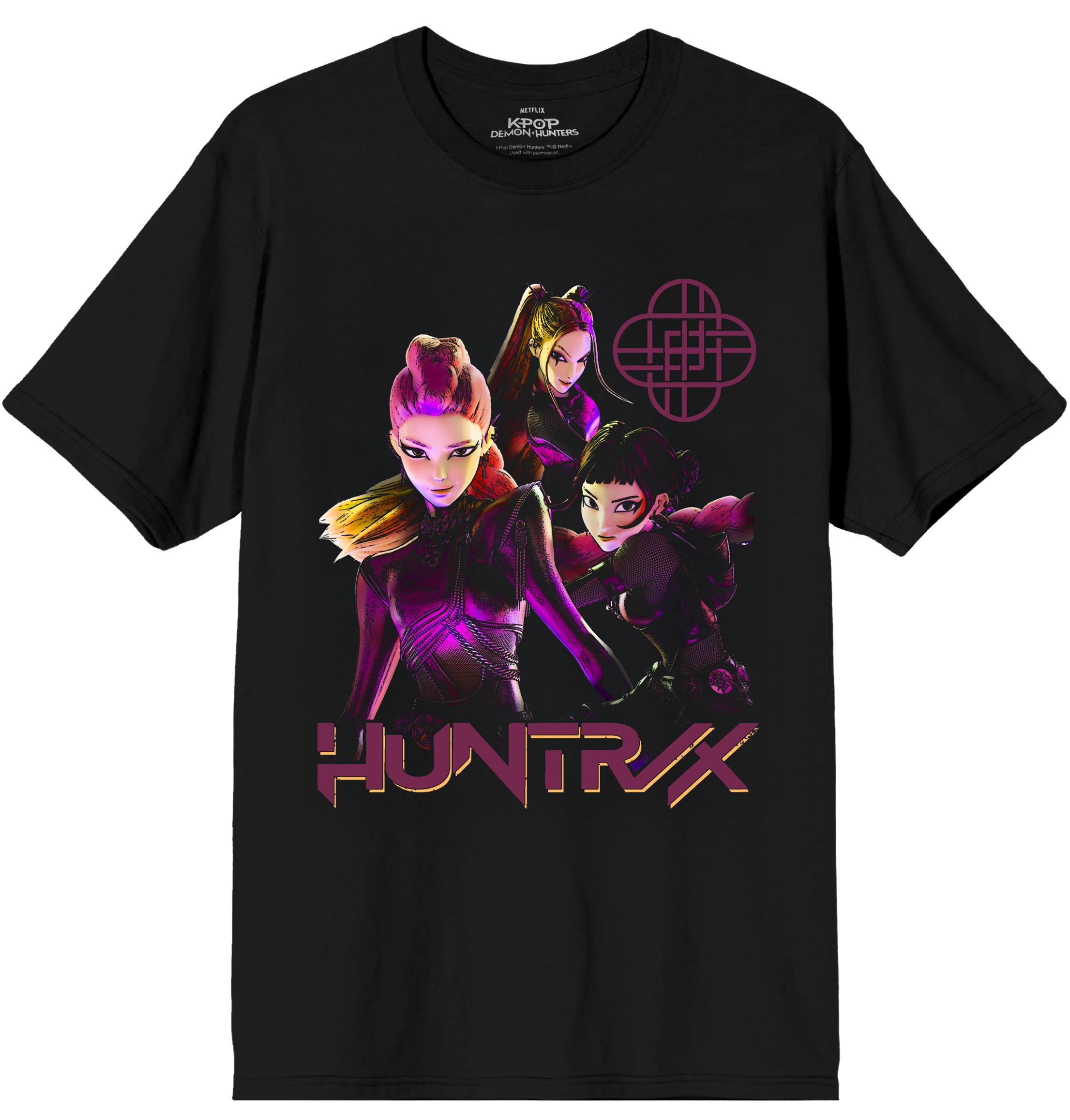 KPop Demon Hunters Huntrix Stronger Together Adult Black Crew Neck Short Sleeve T-shirt