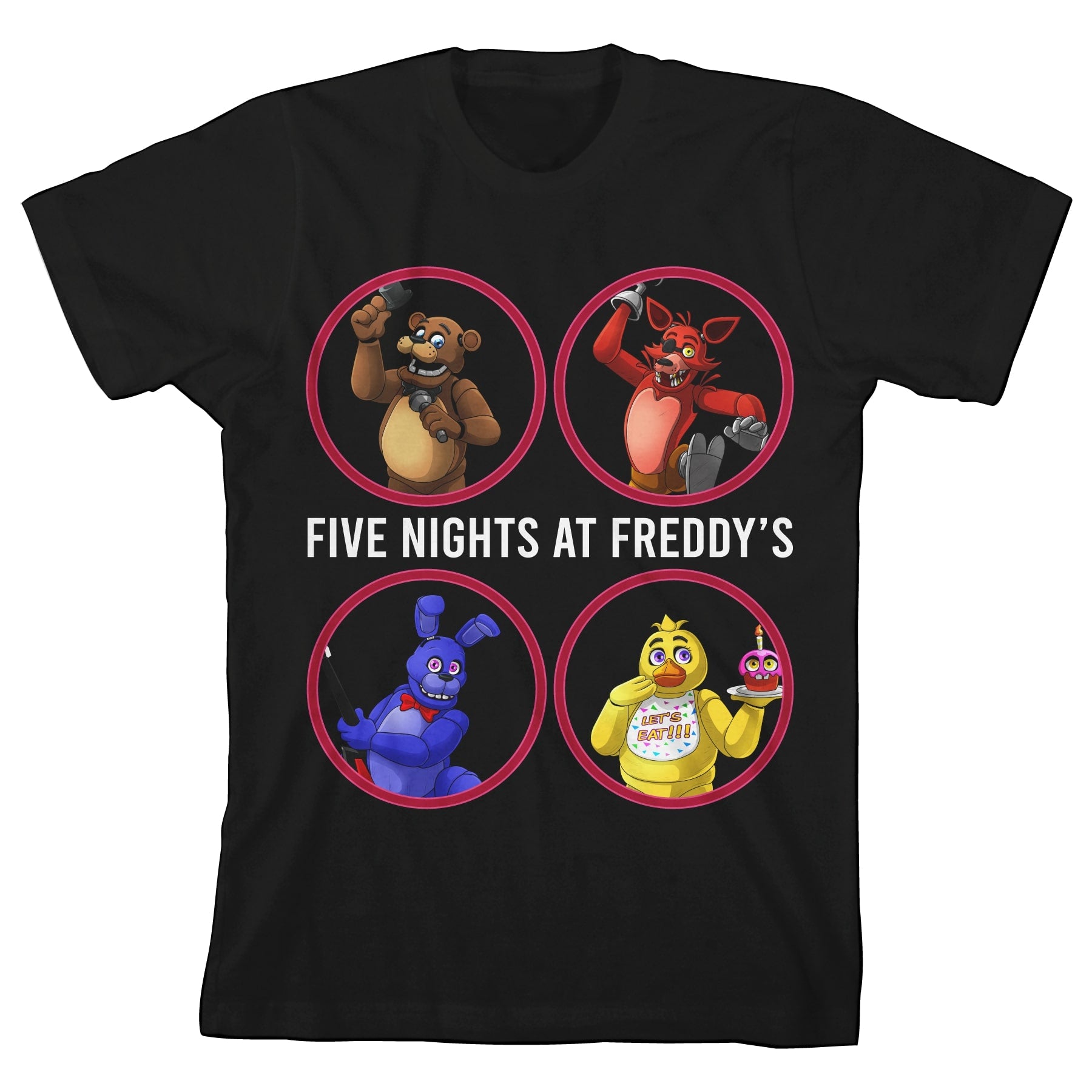 Five Nights at Freddy's Characters in Circles Youth Boys Black Tee