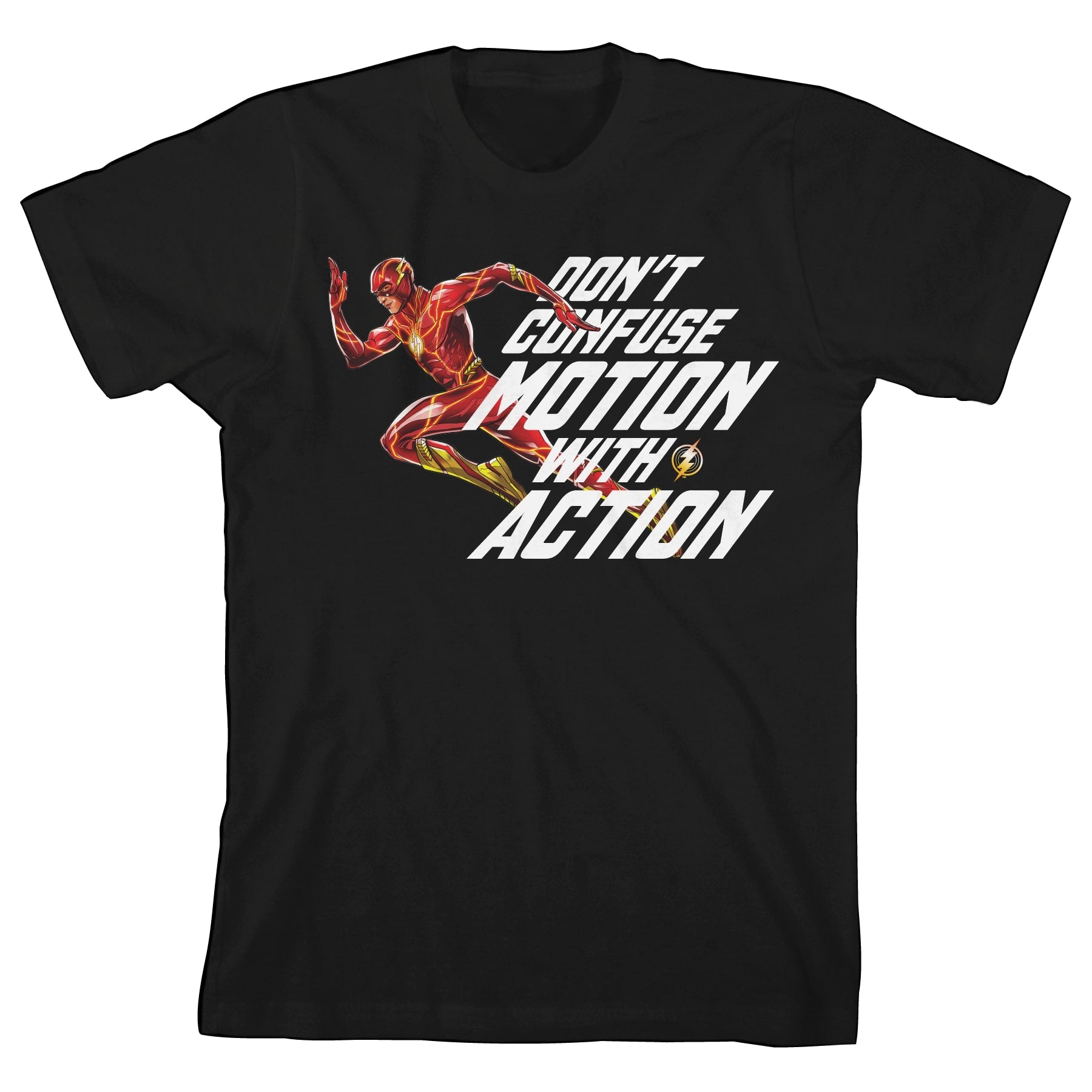 DC Comic Flash Don't Confuse Motion With Action Black TShirt Toddler Boy to Youth Boy
