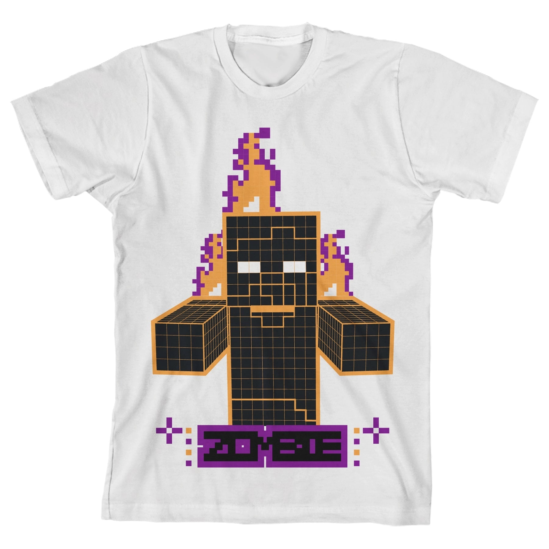 Minecraft Orange Pixel Zombie with Fire Youth Boys White T-Shirt