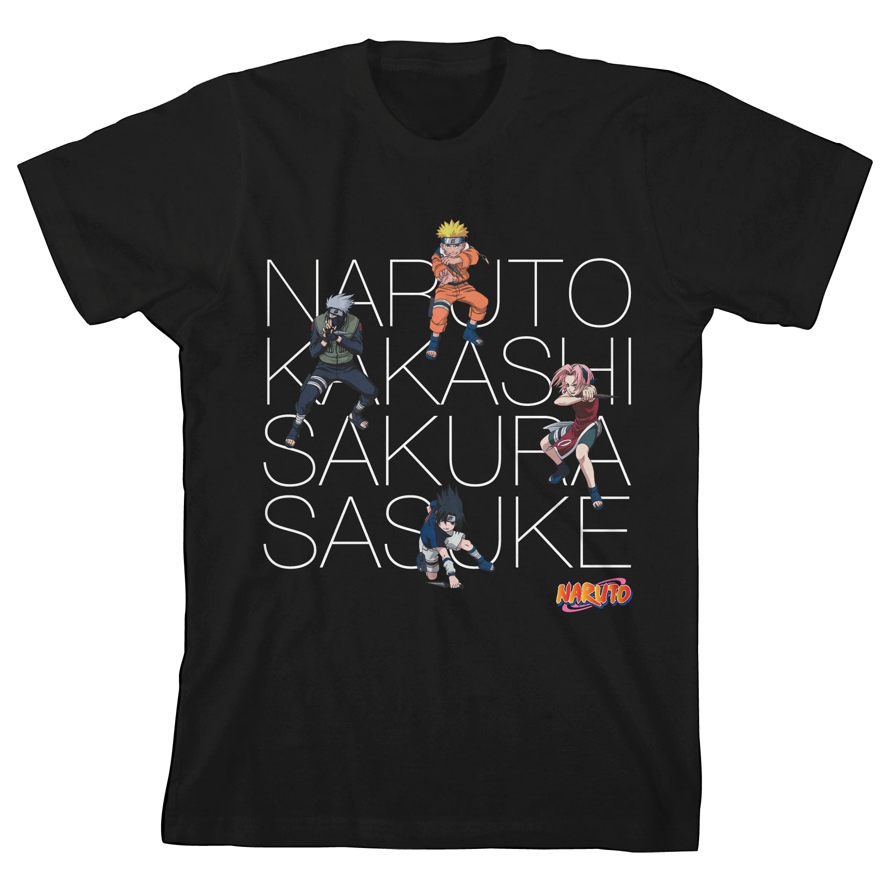Naruto Classic Naruto Kakashi Sakura & Sasuke Boy's Black T-shirt
