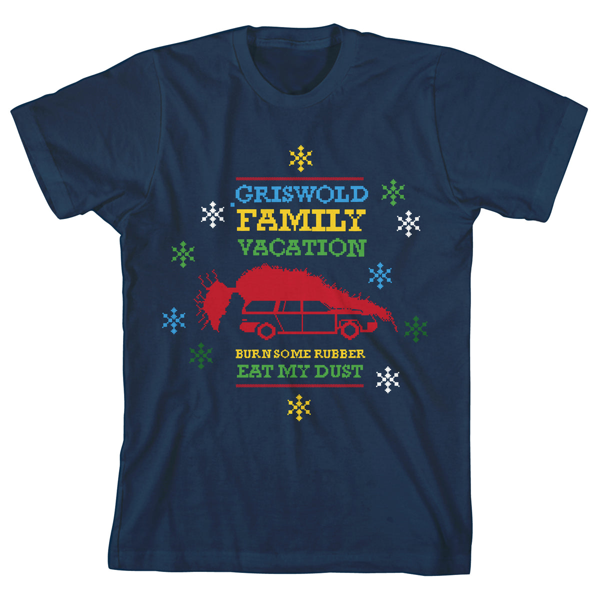 National Lampoon's Christmas Vacation Griswold Family Vacation Burn Some Rubber Verbiage Youth Navy Blue Graphic Tee