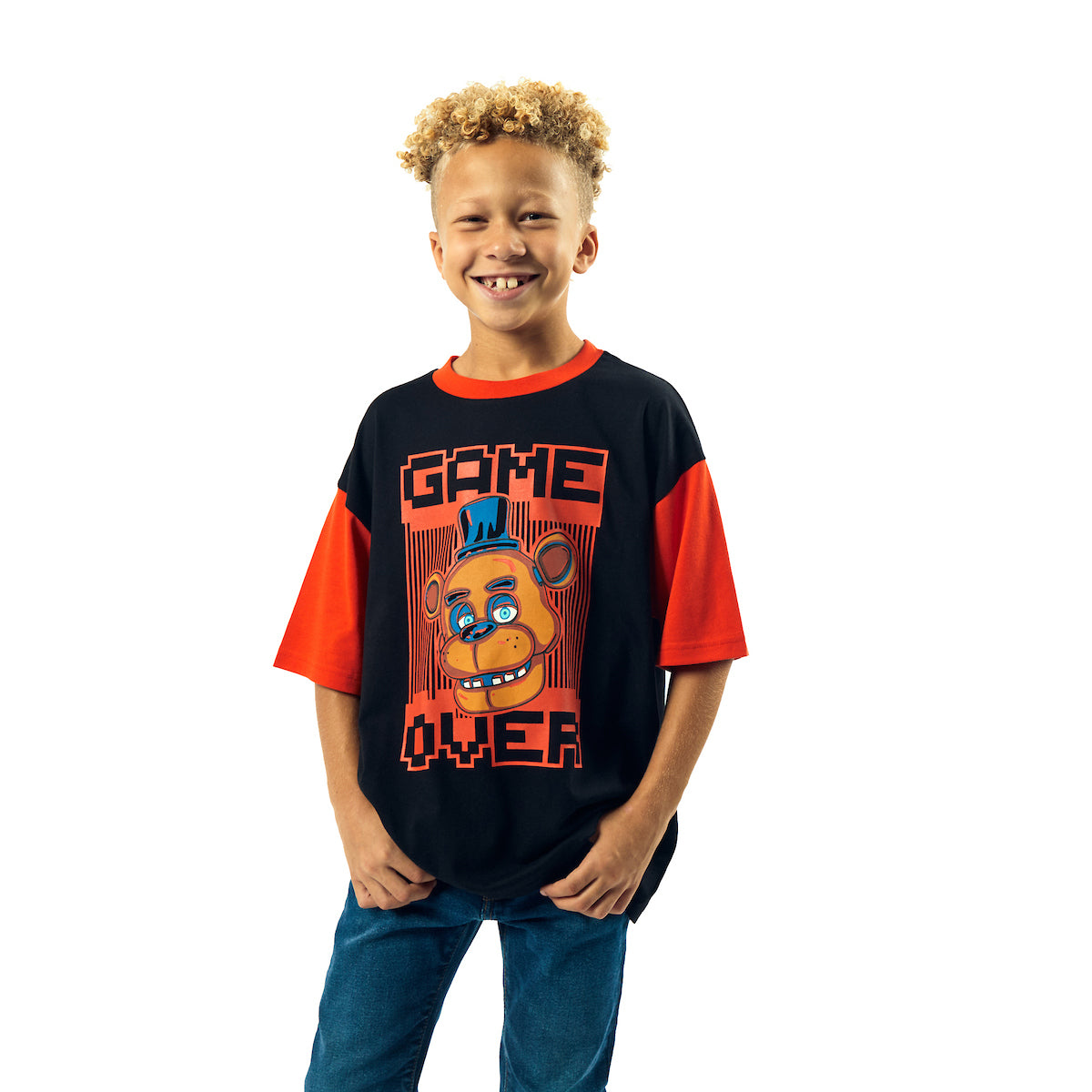 Five Nights At Freddy's Game Over Crew Neck Short Sleeve Boy's Colorblock T-shirt
