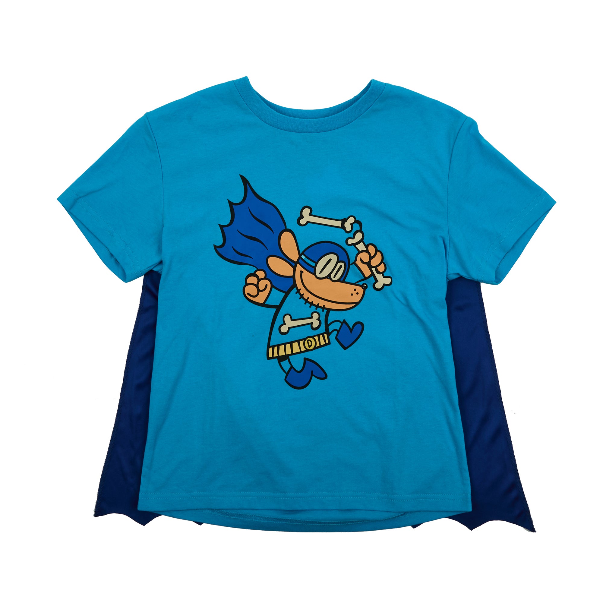 Dog Man Superhero Costume Boy's Blue Crew Neck Short Sleeve T-shirt With Detachable Cape