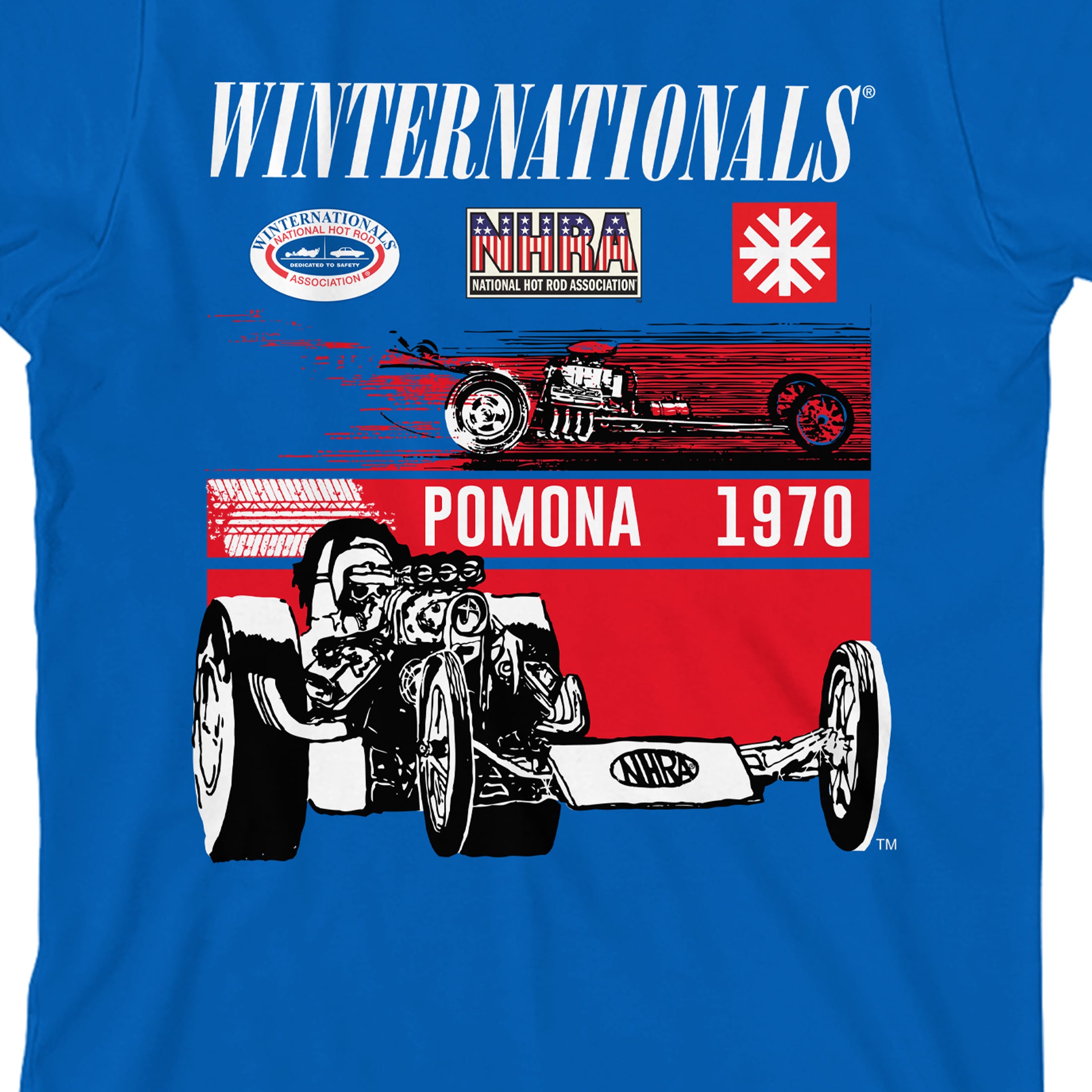 National Hot Rod Association NHRA Car Black and White, Winternationals, Logos, Pomona 1970 on royal Youth T-Shirt