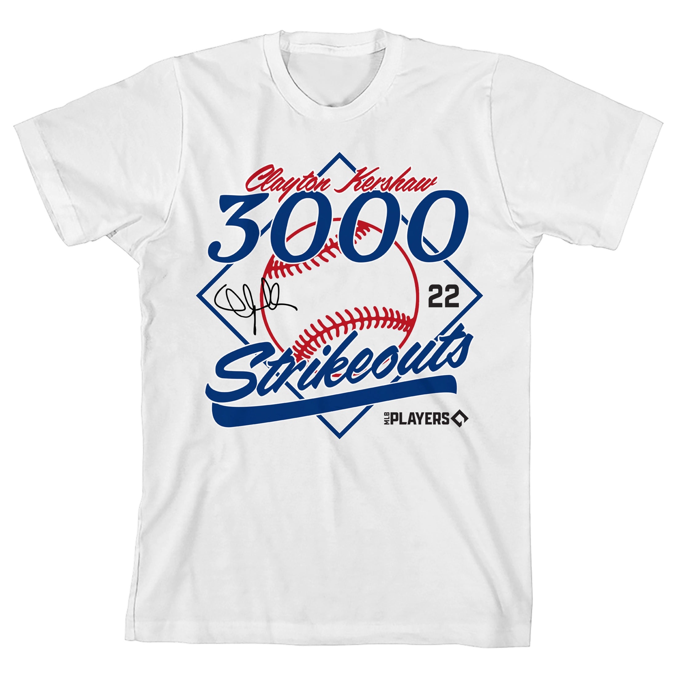 Clayton Kershaw, 3000 Strike outs, 22 on White Short Sleeve Youth T-Shirt