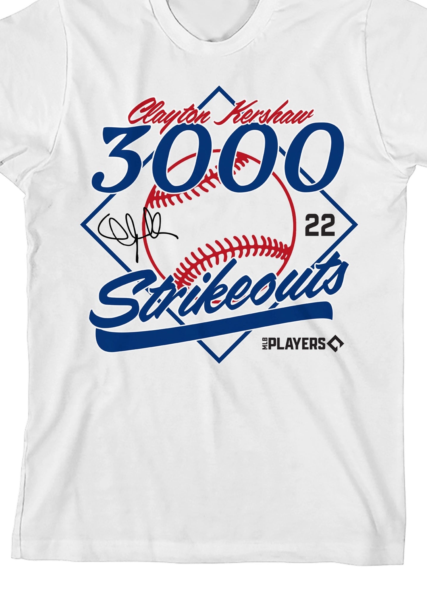 Clayton Kershaw, 3000 Strike outs, 22 on White Short Sleeve Youth T-Shirt