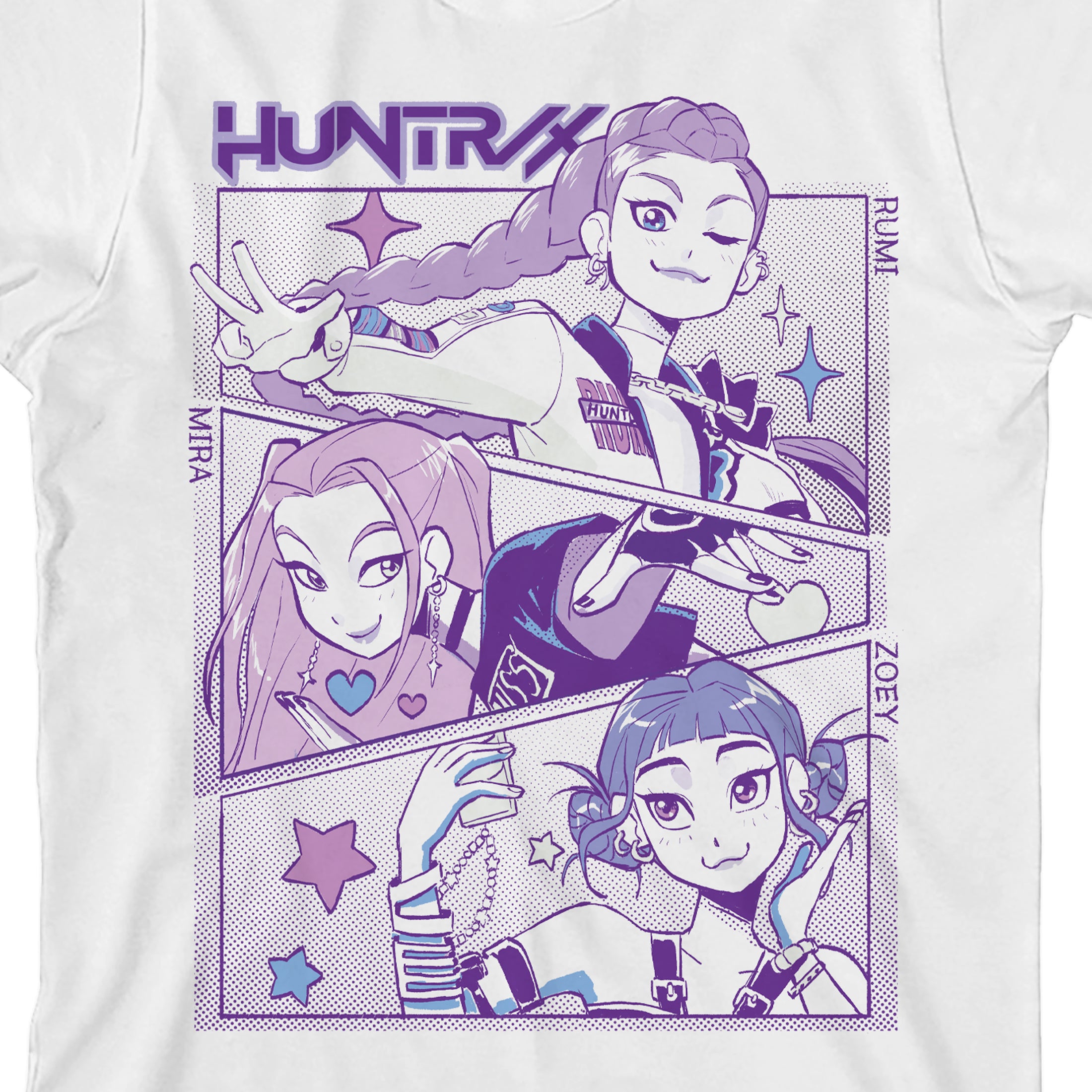 KPop Demon Hunters Panel Art Huntrix Youth White Crew Neck Short Sleeve T-shirt