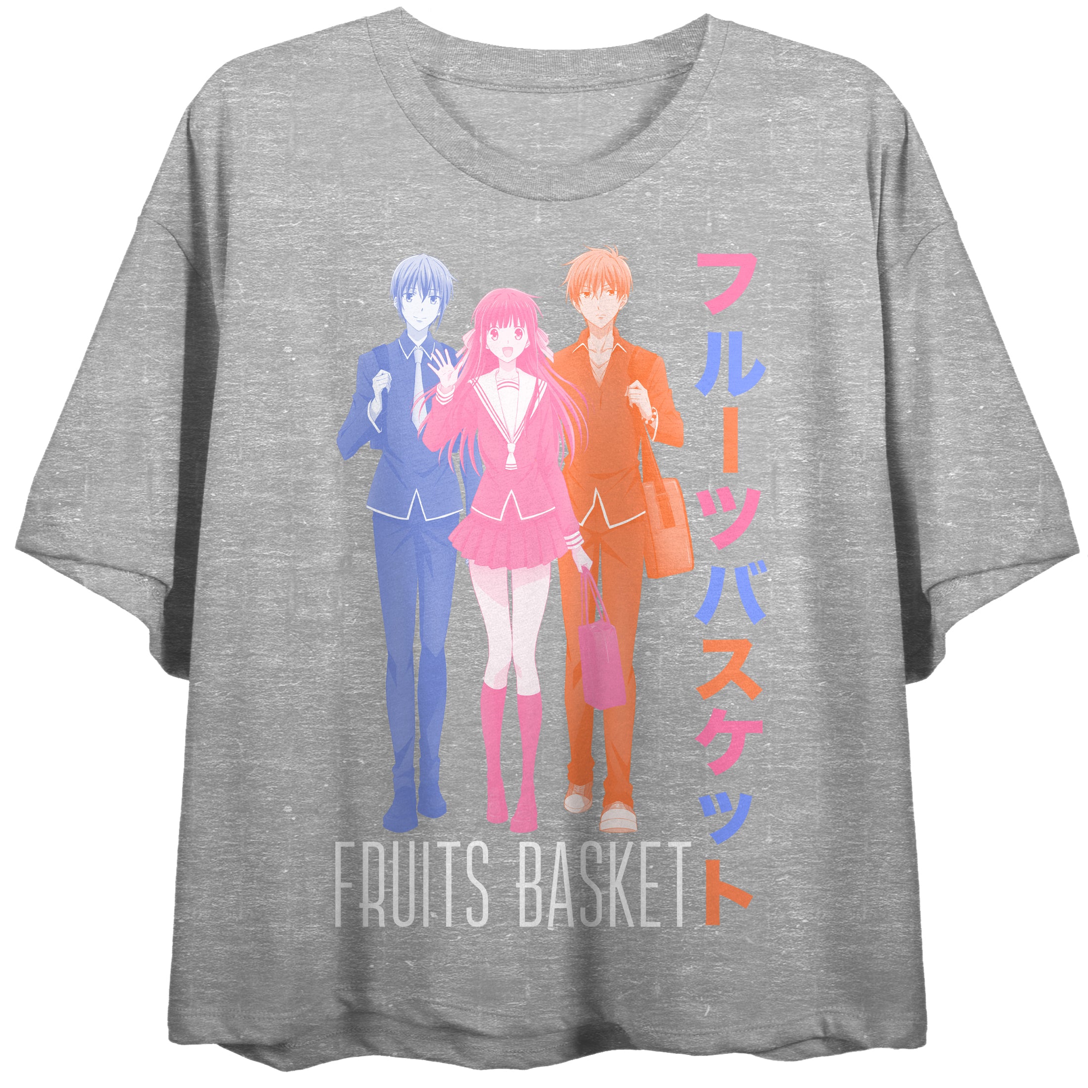 Women's Fruits Basket Anime Character Graphic Print Grey Crop Top Tee Shirt-