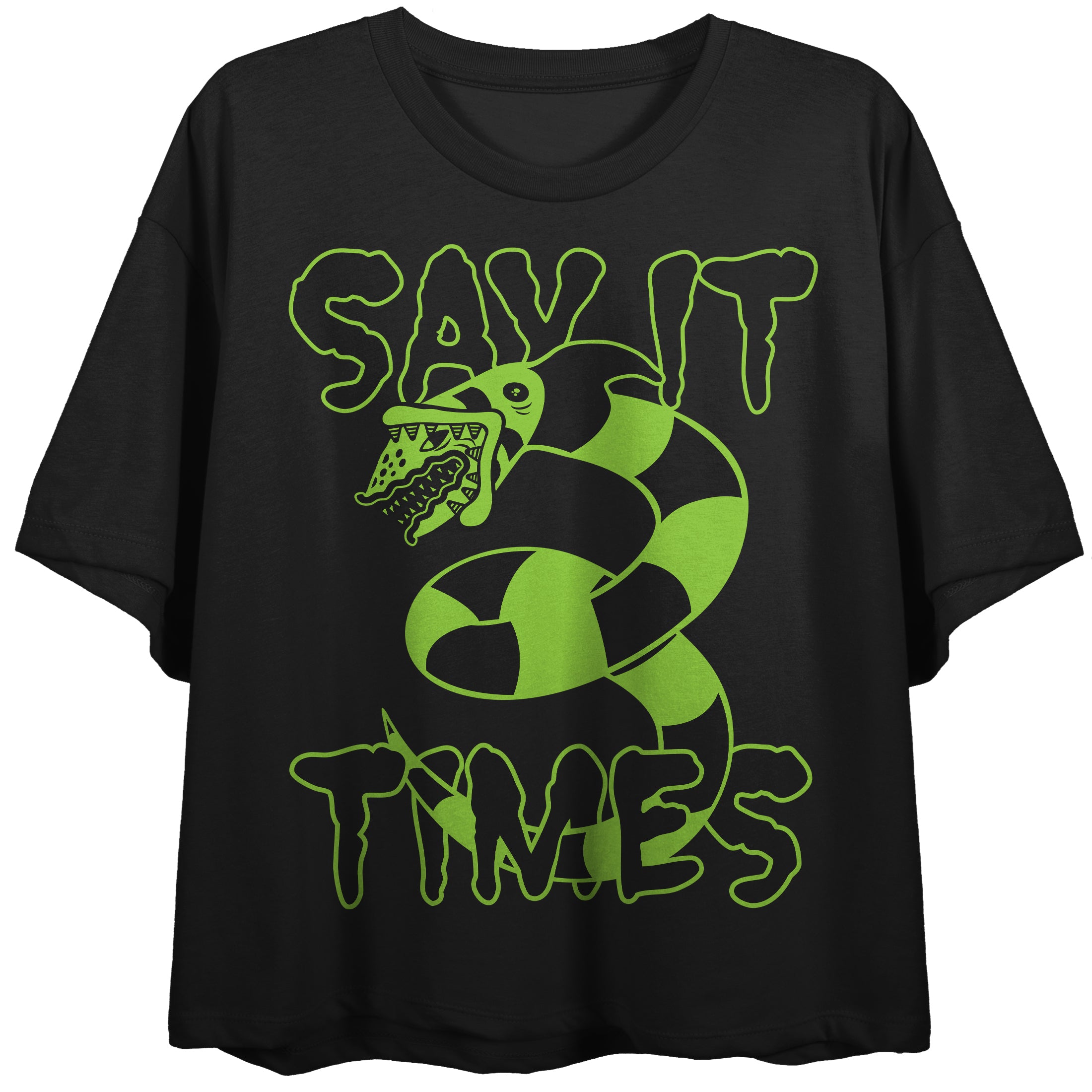 Beetlejuice Movie Say It 3 Times Snake Graphic Women's Black Crop Top-