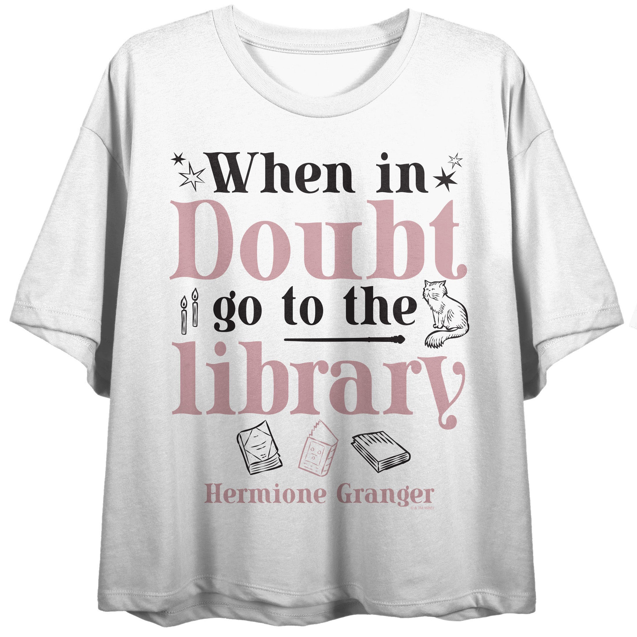 Harry Potter When In Doubt, Go To the Library Women's White Boyfriend Crop Tee