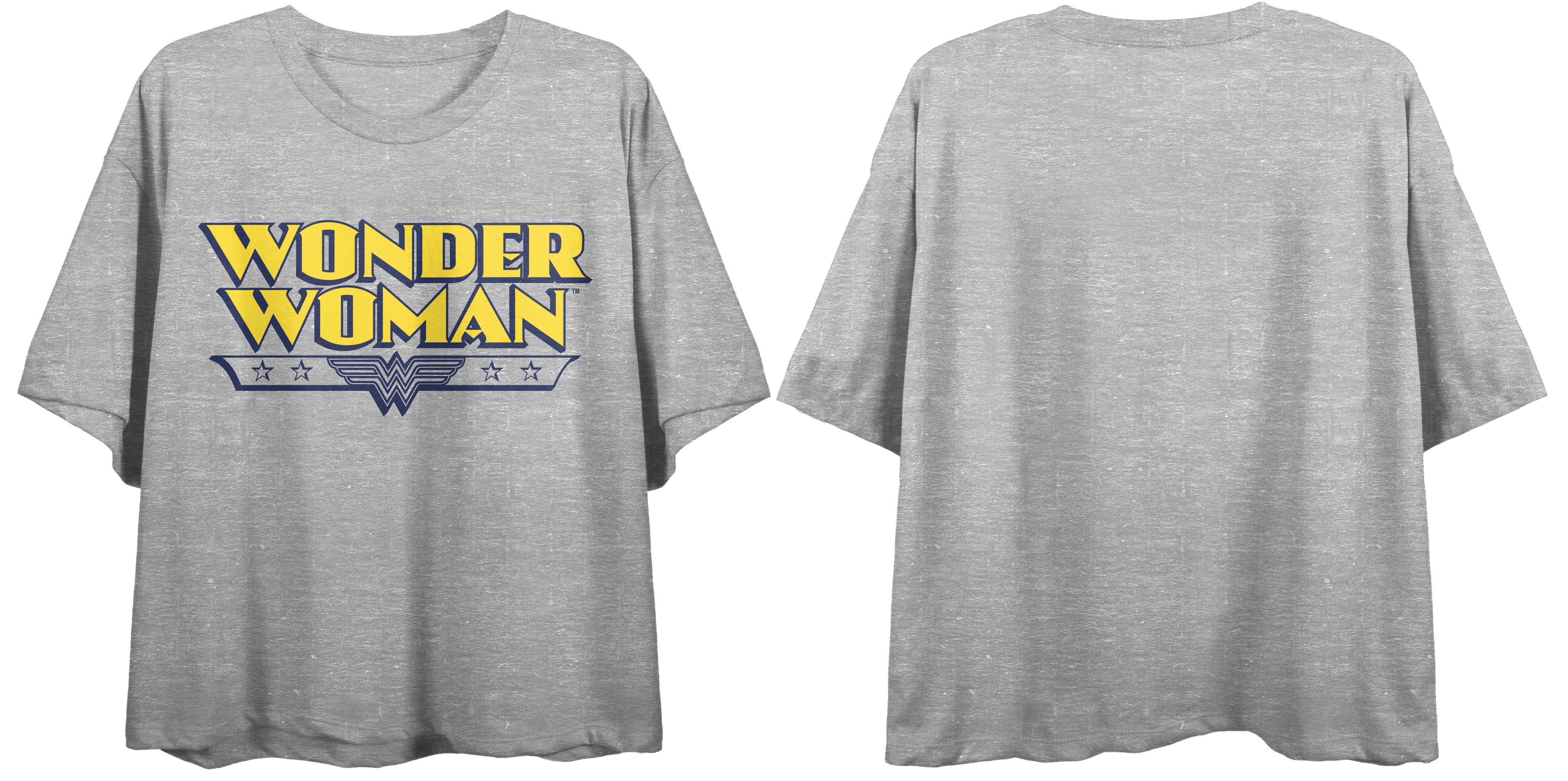 Wonder Woman Logo Women's Athletic Heather Gray Boyfriend Crop Tee
