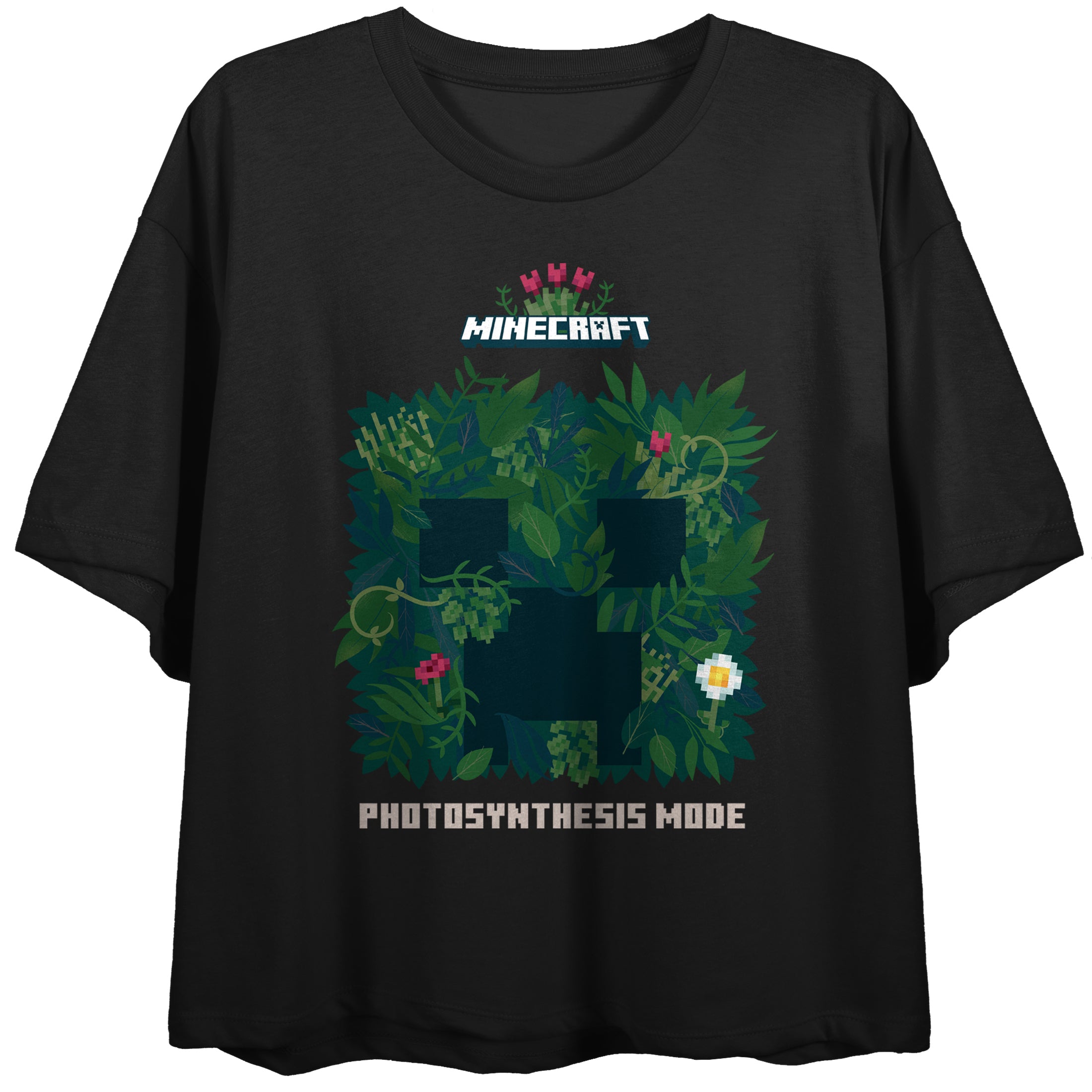 Minecraft Photosynthesis Mode Crew Neck Short Sleeve Women's Black Crop Top