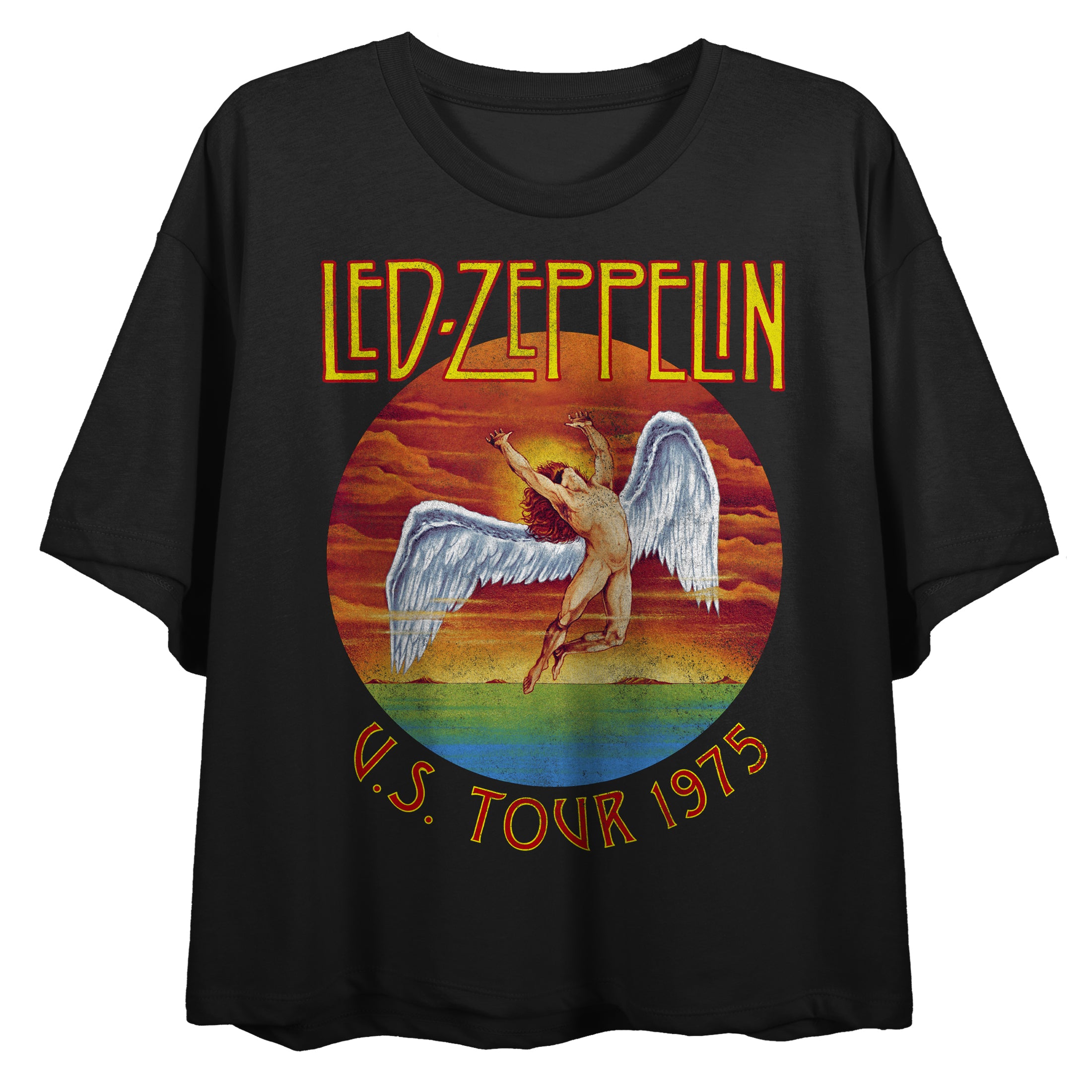 Led Zeppelin U.S.Tour 1975 Crew Neck Short Sleeve Women's Black Crop Top