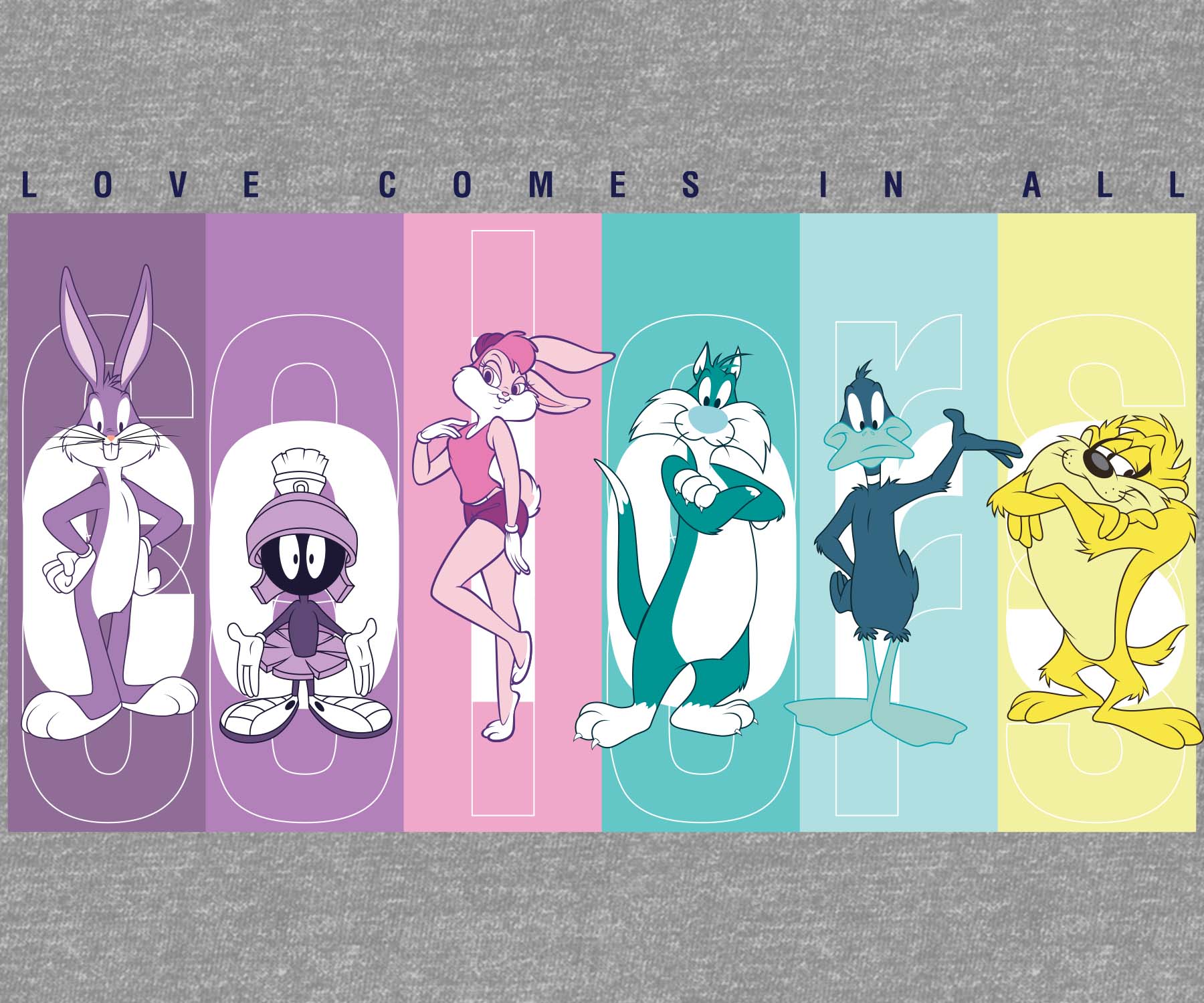 Looney Tunes Love Comes In All Colors Women's Heather Gray Graphic Tee