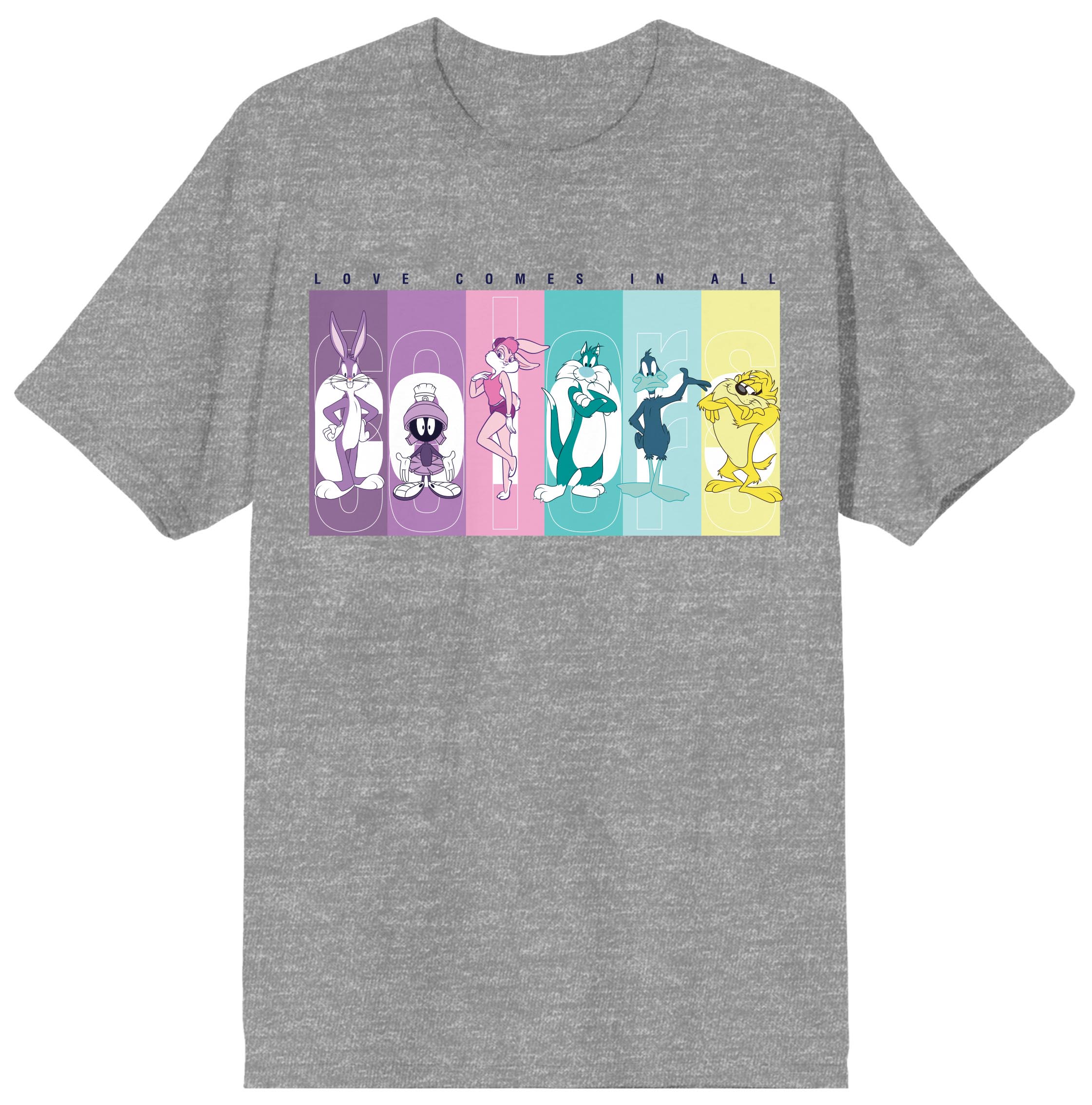 Looney Tunes Love Comes In All Colors Women's Heather Gray Graphic Tee