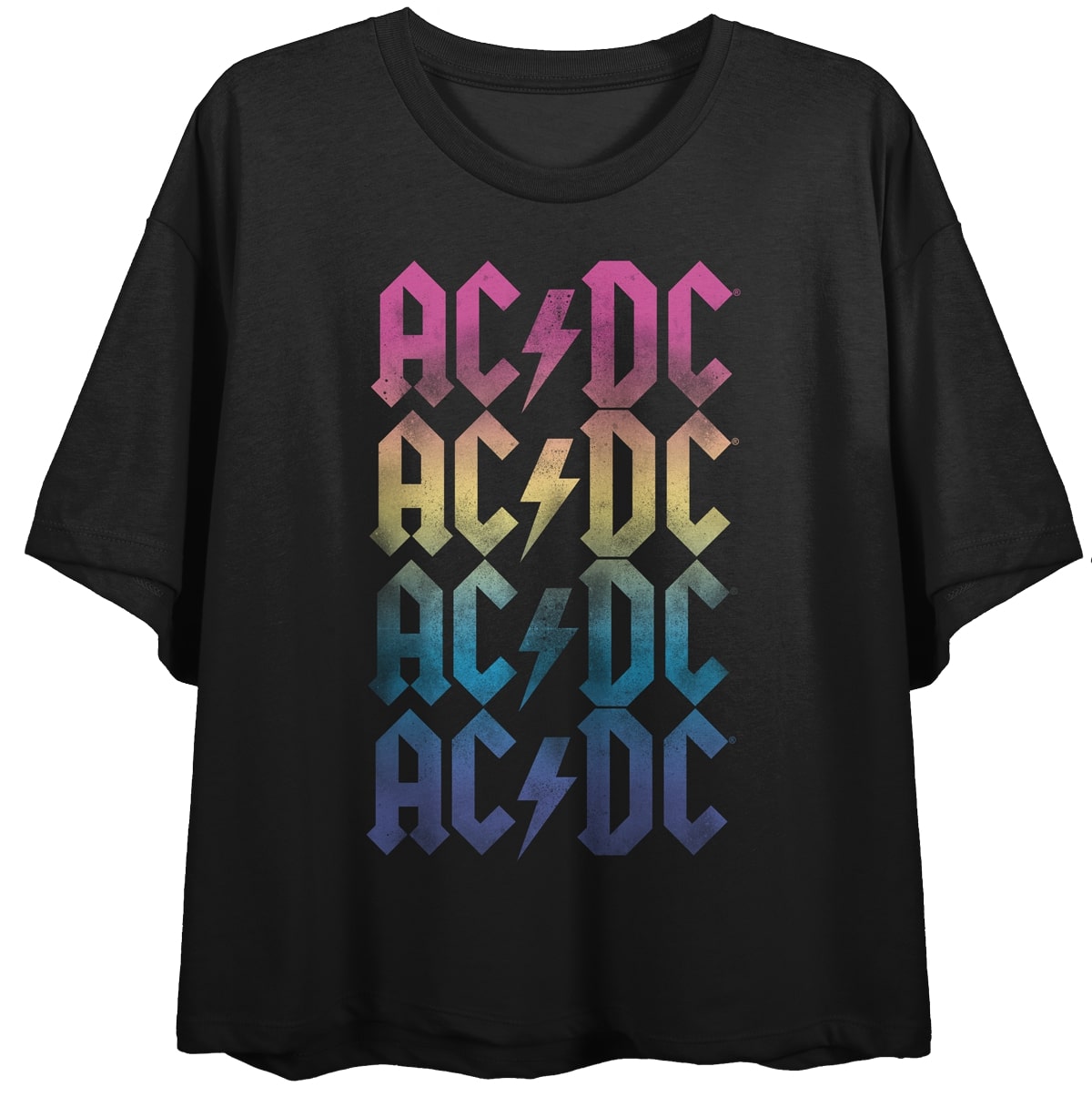 ACDC Logo Rainbow Gradation Women's Black Crop T-Shirt