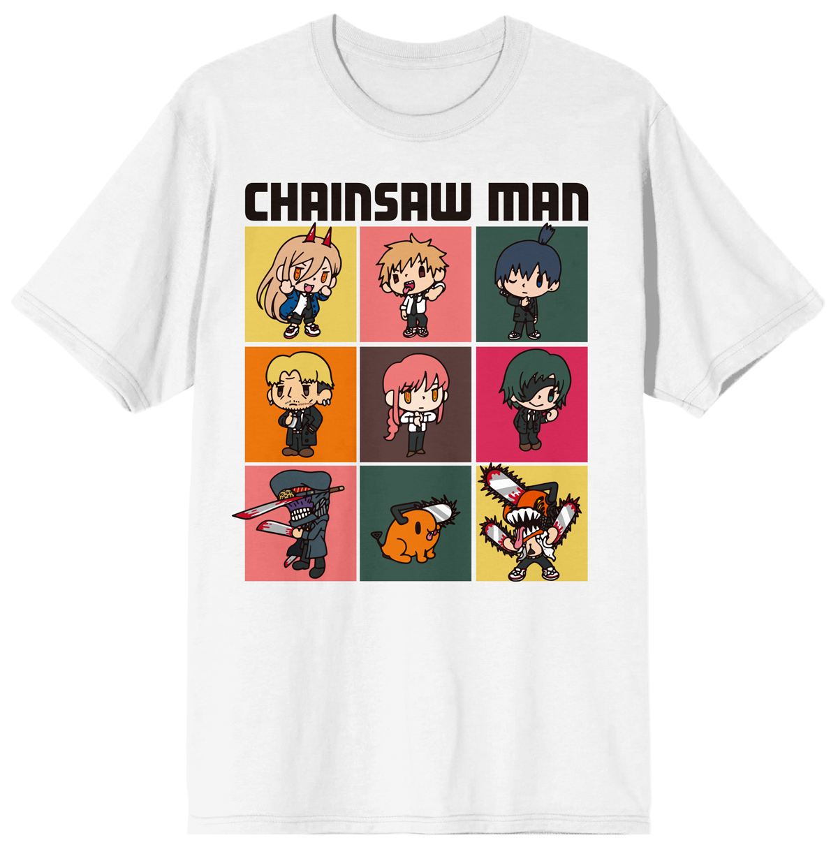 Chainsaw Man Chibi Character Art Crew Neck Short Sleeve Women's White T-shirt