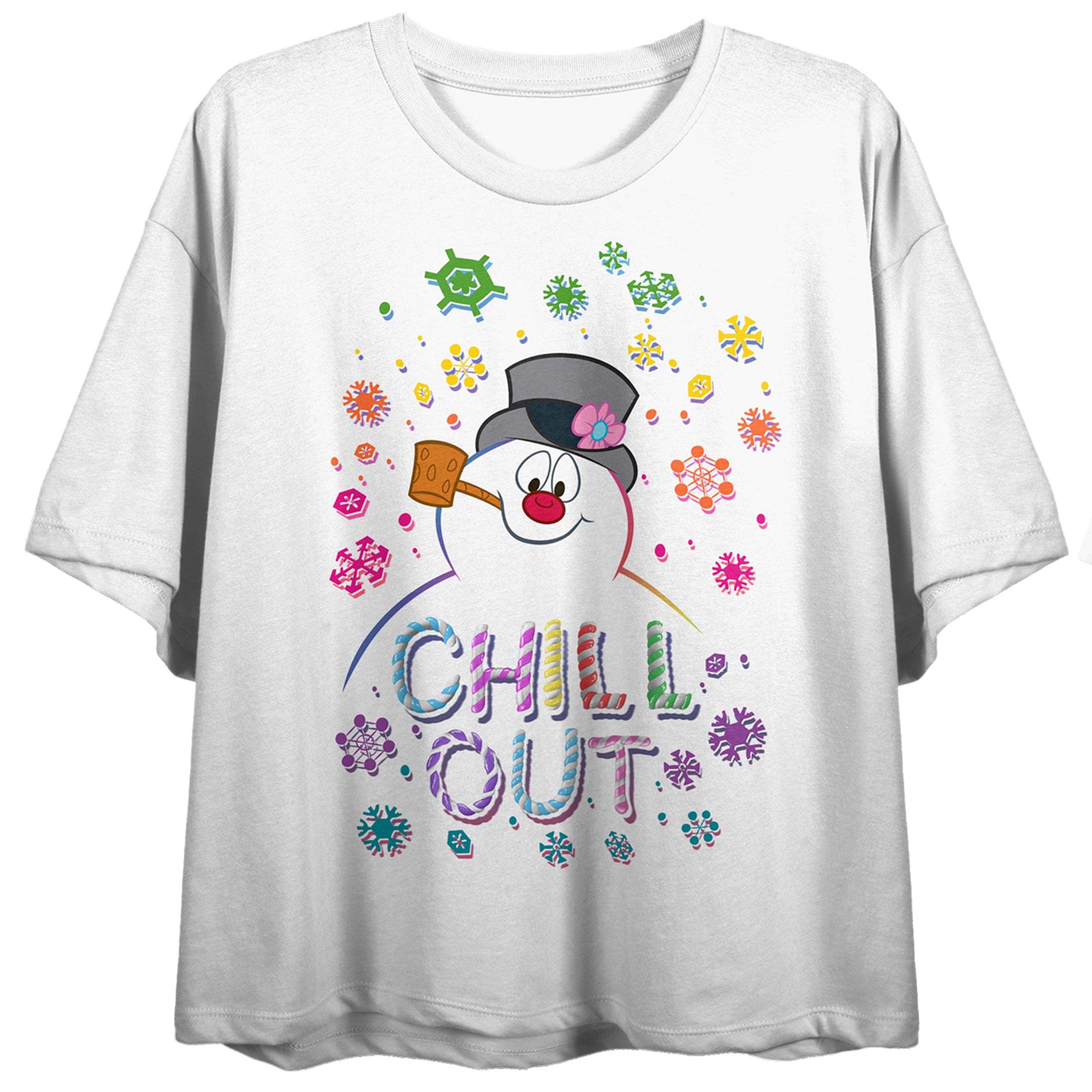 Frosty the Snowman Chill Out Women's White Graphic Crop Tee