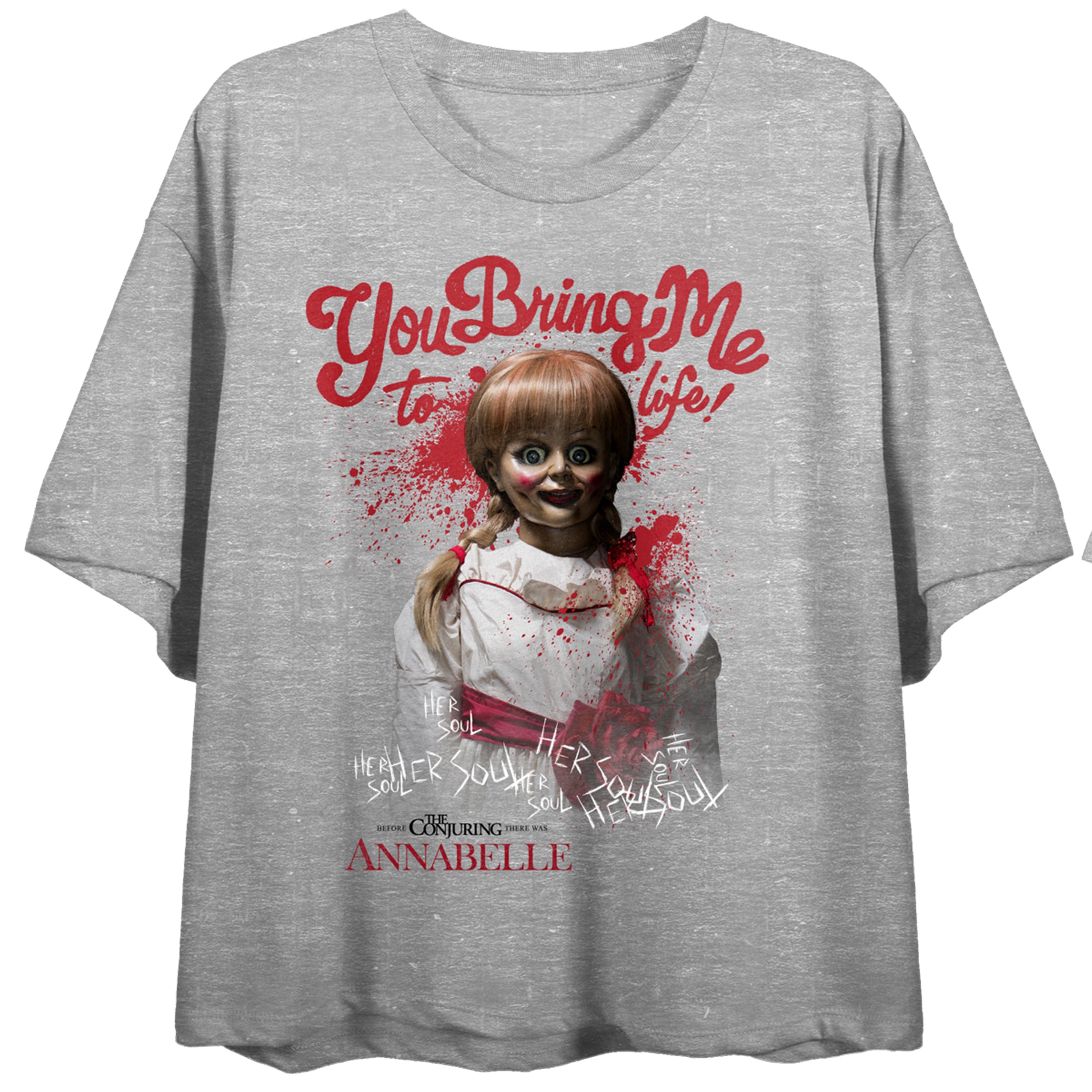 Annabelle You Bring Me To Life Crew Neck Short Sleeve Gray Heather Women's Crop T-shirt