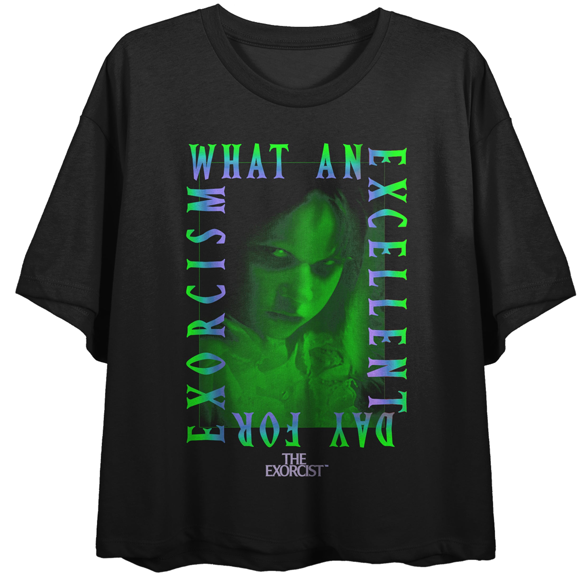 The Exorcist What An Excellent Day For Exorcism Crew Neck Short Sleeve Women's Black Crop T-shirt