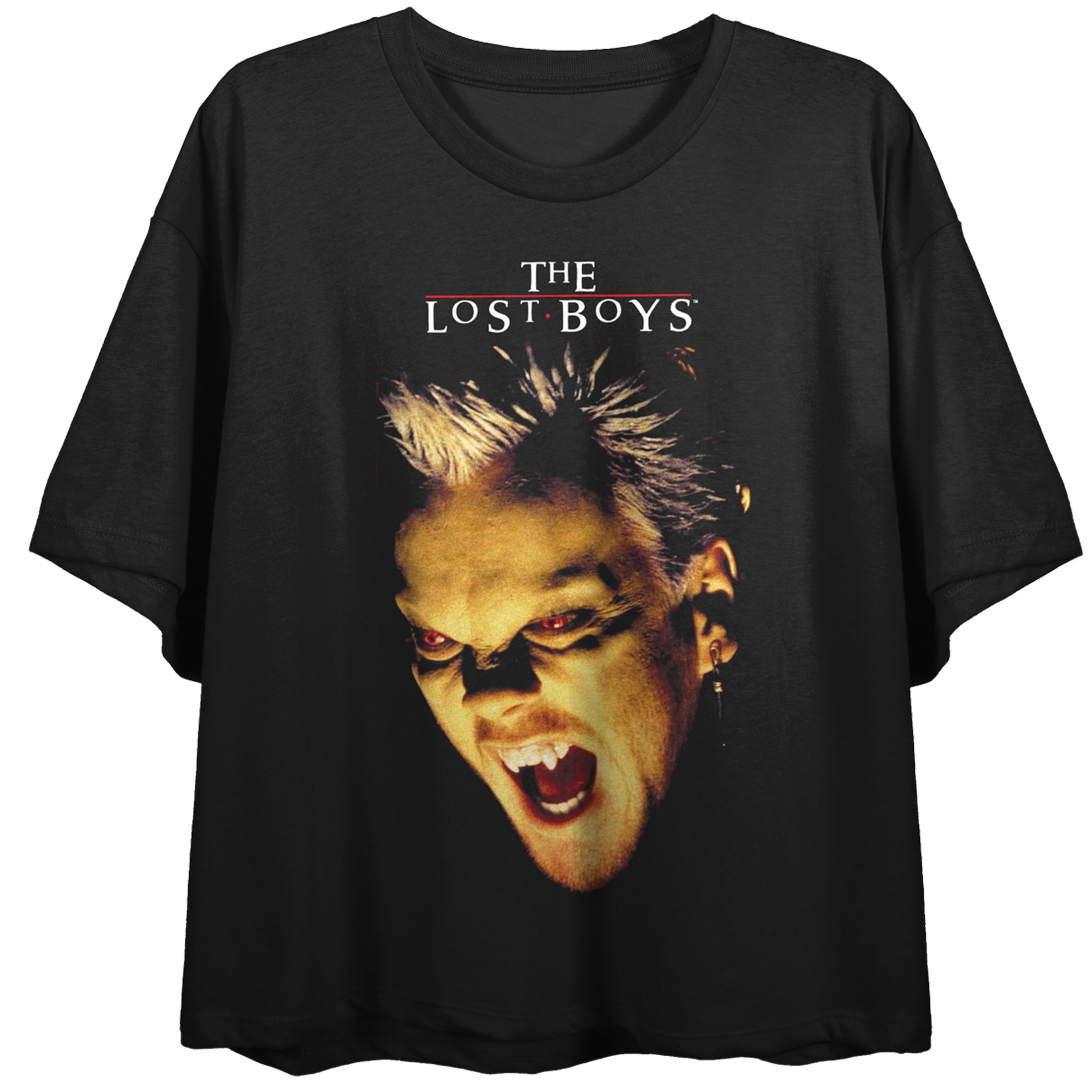 Lost Boys David Face Art Crew Neck Short Sleeve Women's Black Crop T-shirt