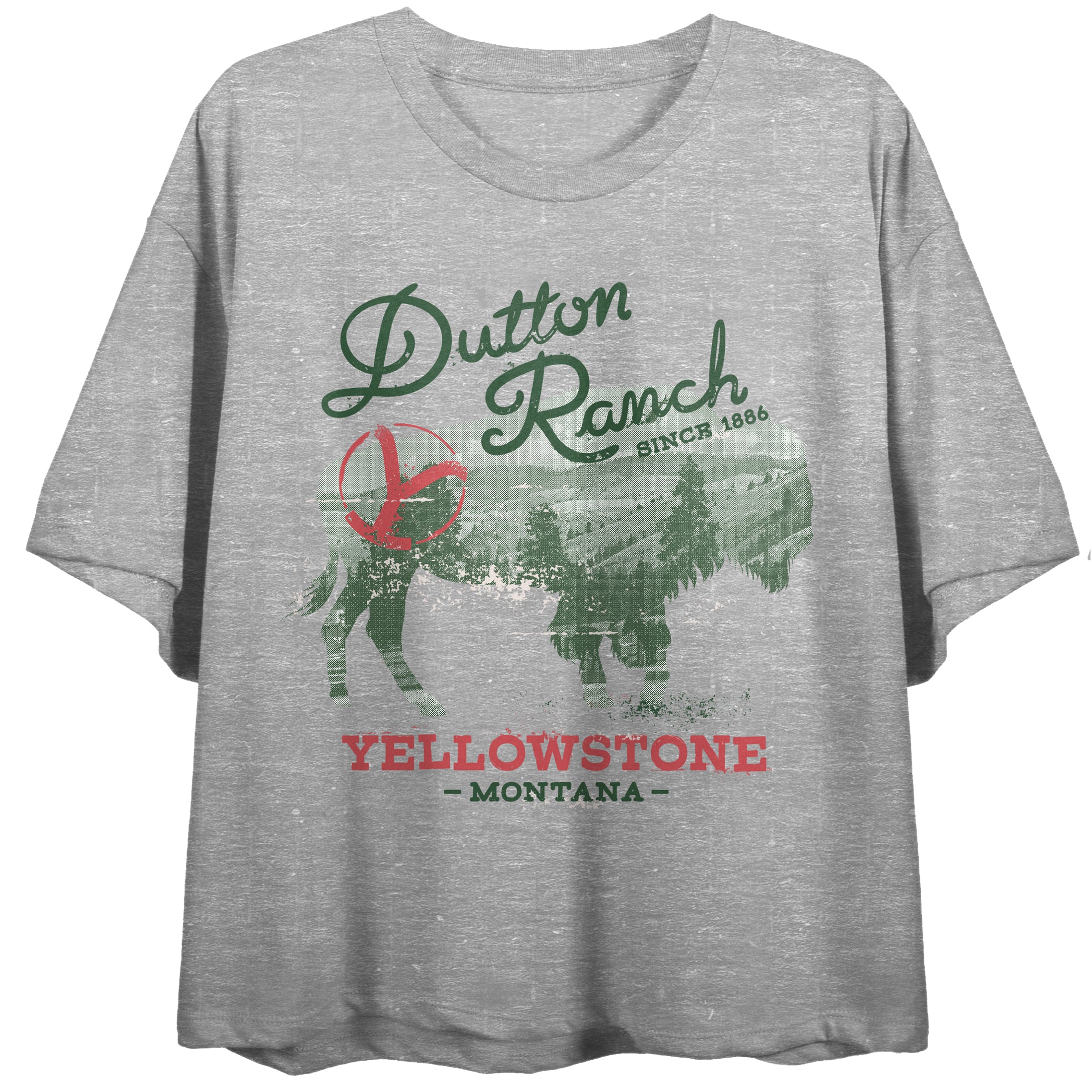 Yellowstone Dutton Ranch Crew Neck Short Sleeve Athletic Heather Women's Crop Top